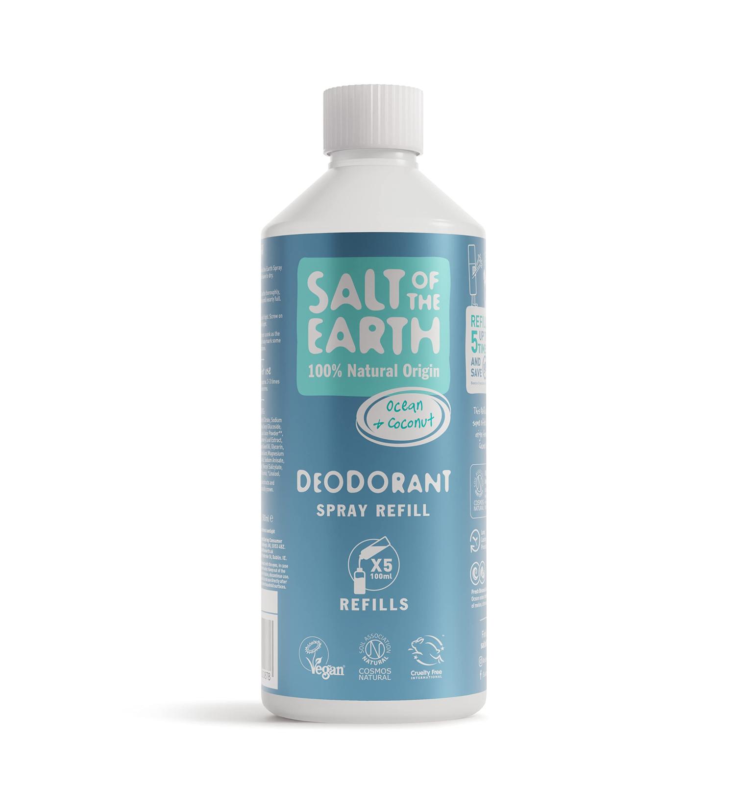 Salt of the Earth - Natural Deodorant Spray Refill - Certified Natural Vegan Long Lasting Protection Leaping Bunny Approved Made in the UK - 500ml (Ocean & Coconut 500ml) Ocean & Coconut 500 ml (Pack of 1) - Buy Online on GoSupps.com