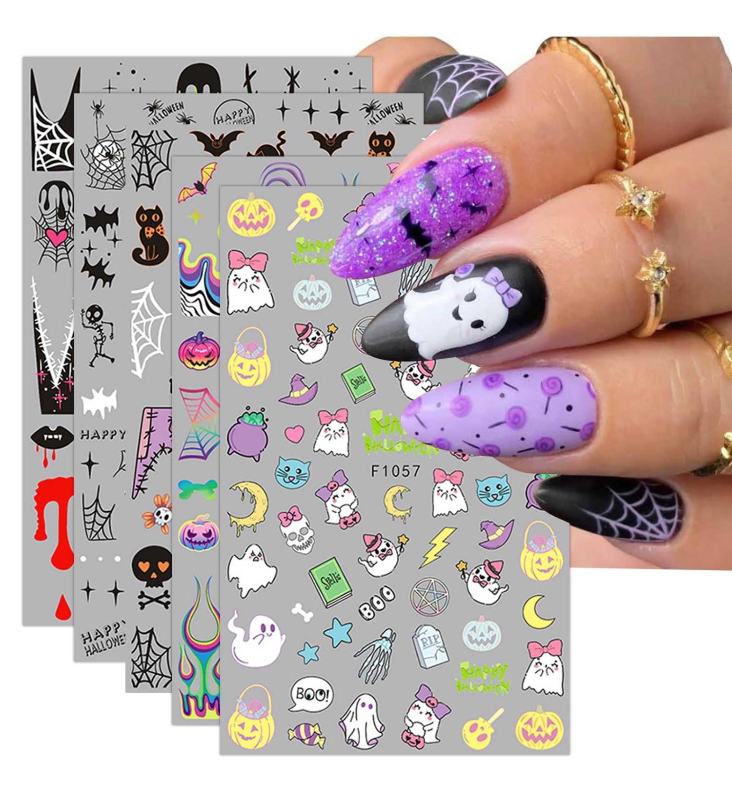 Halloween Nail Stickers 12 Sheets Self-Adhesive Nail Decal Cute Ghosts Nail Art Decoration Design Supplies - Buy Online on GoSupps.com