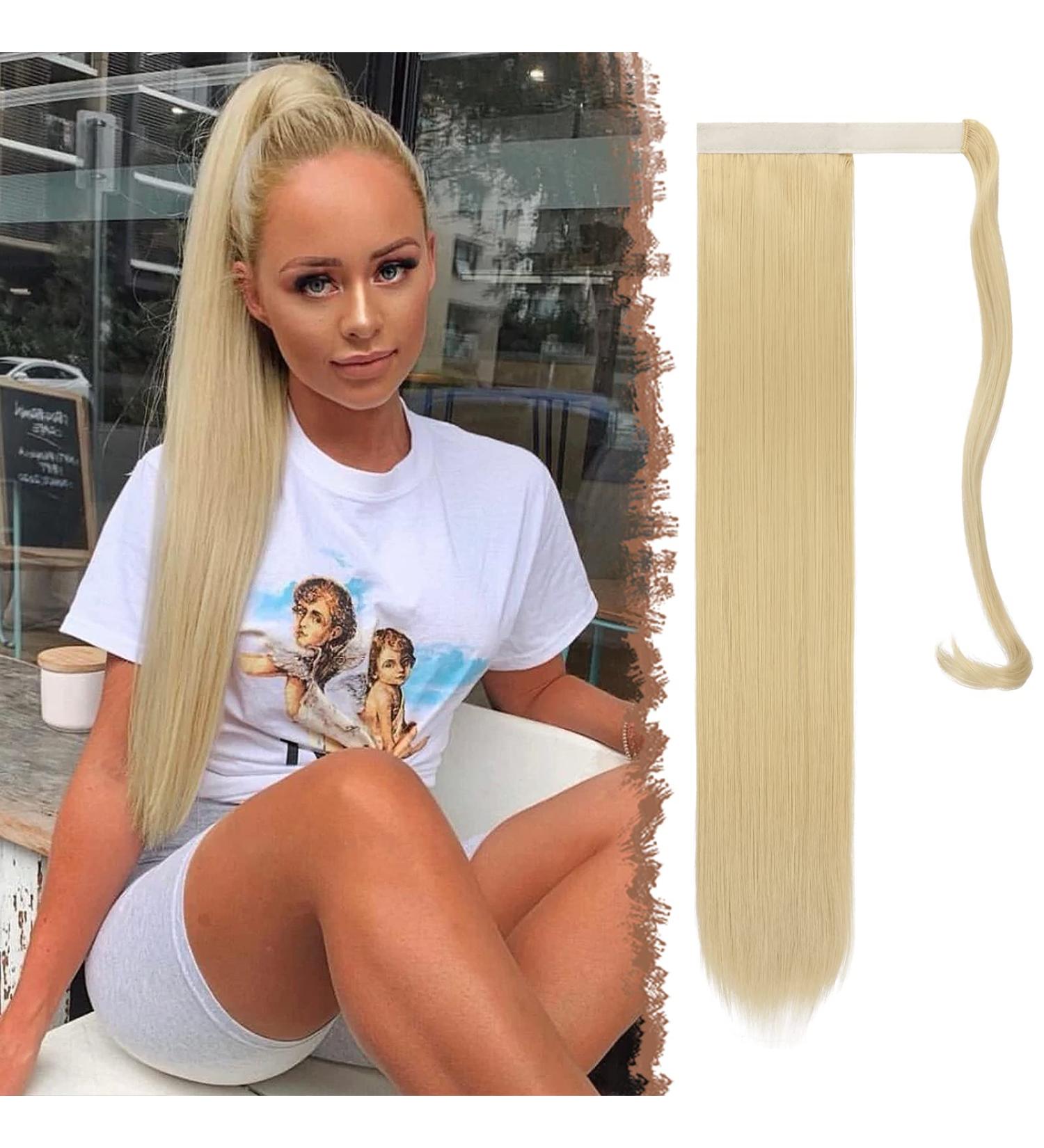 FESHFEN 24 Synthetic Wrap Around Ponytail Extension - Bleach Blonde 24 Inch - Clip in Hairpiece for Women - Buy Online on GoSupps.com