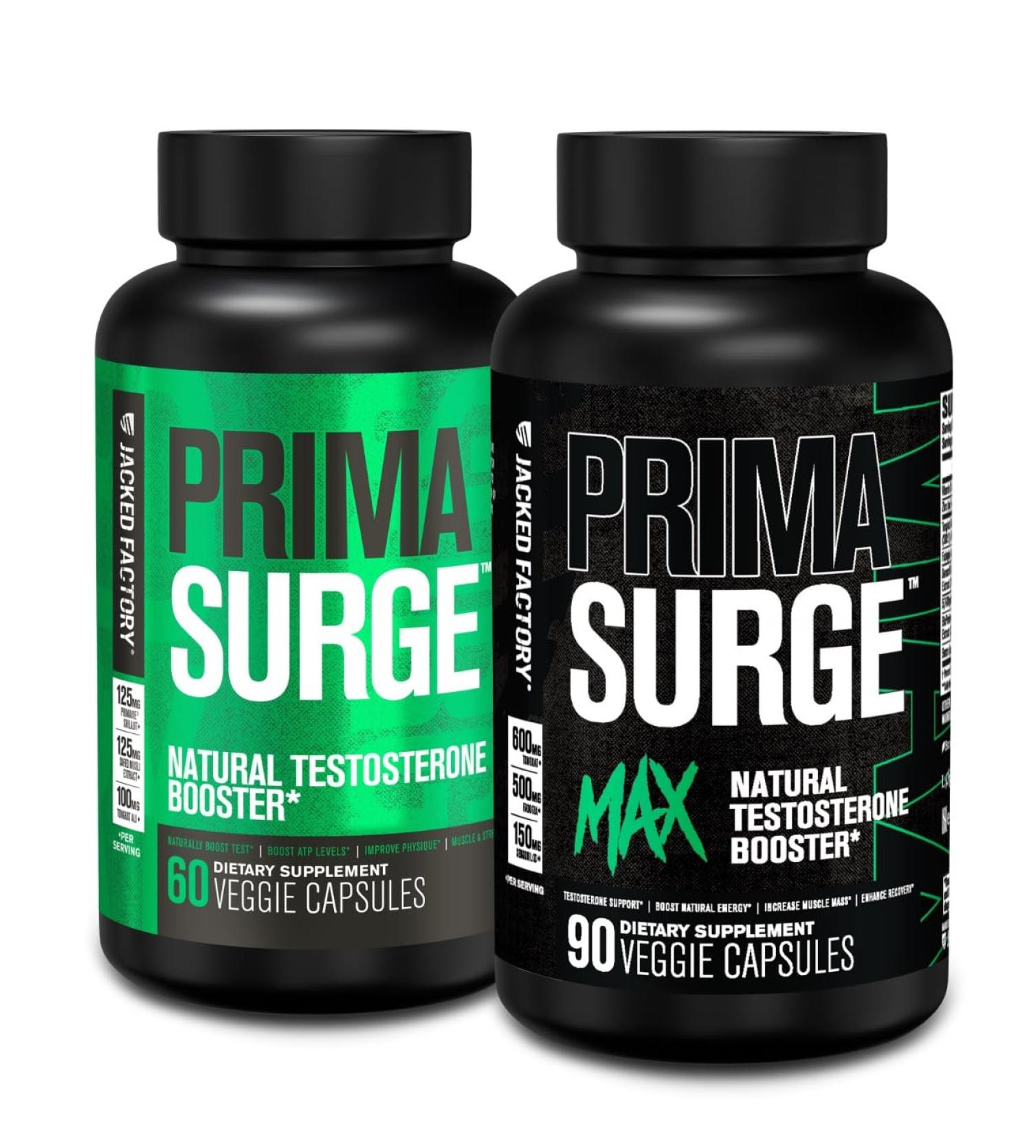 Jacked Factory Testosterone Booster for Men PRIMASURGE - w/Tongkat Ali PrimaVie Ashwagandha (60 Capsules) & Primasurge Max Mens Testosterone Booster (90 Capsules) - Buy Online on GoSupps.com