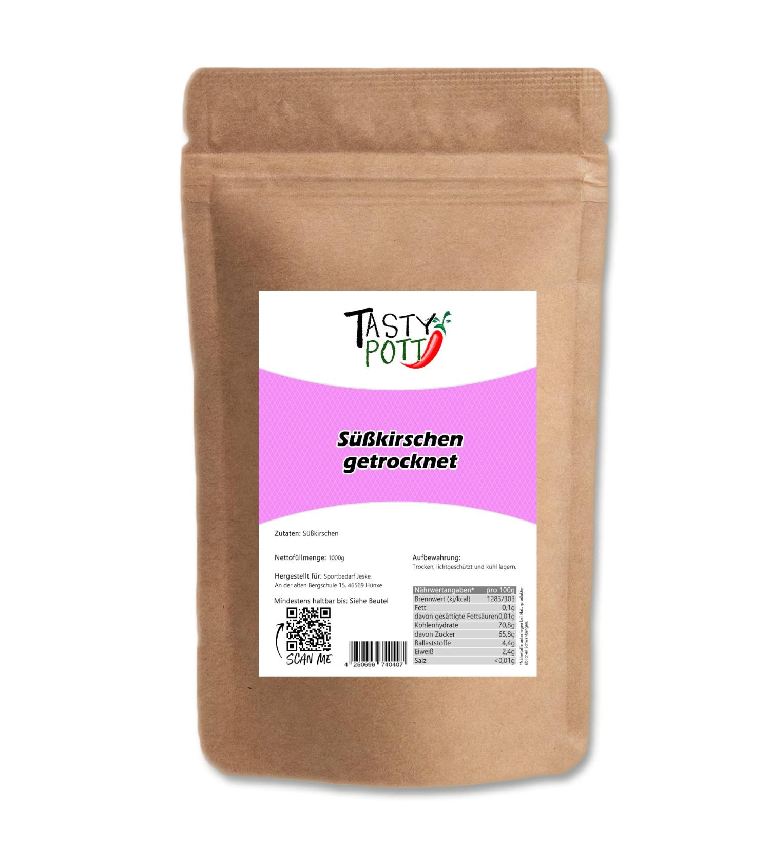  TASTY POTT Tasty Pott Stone-Free Dried Sweet Cherries - Unsweetened | Dried Fruit | Fruit | Fruit | Fruit | Vegan Cuisine | Fruit Snack | Dried Fruit | 1000g Bag - Buy Online on GoSupps.com