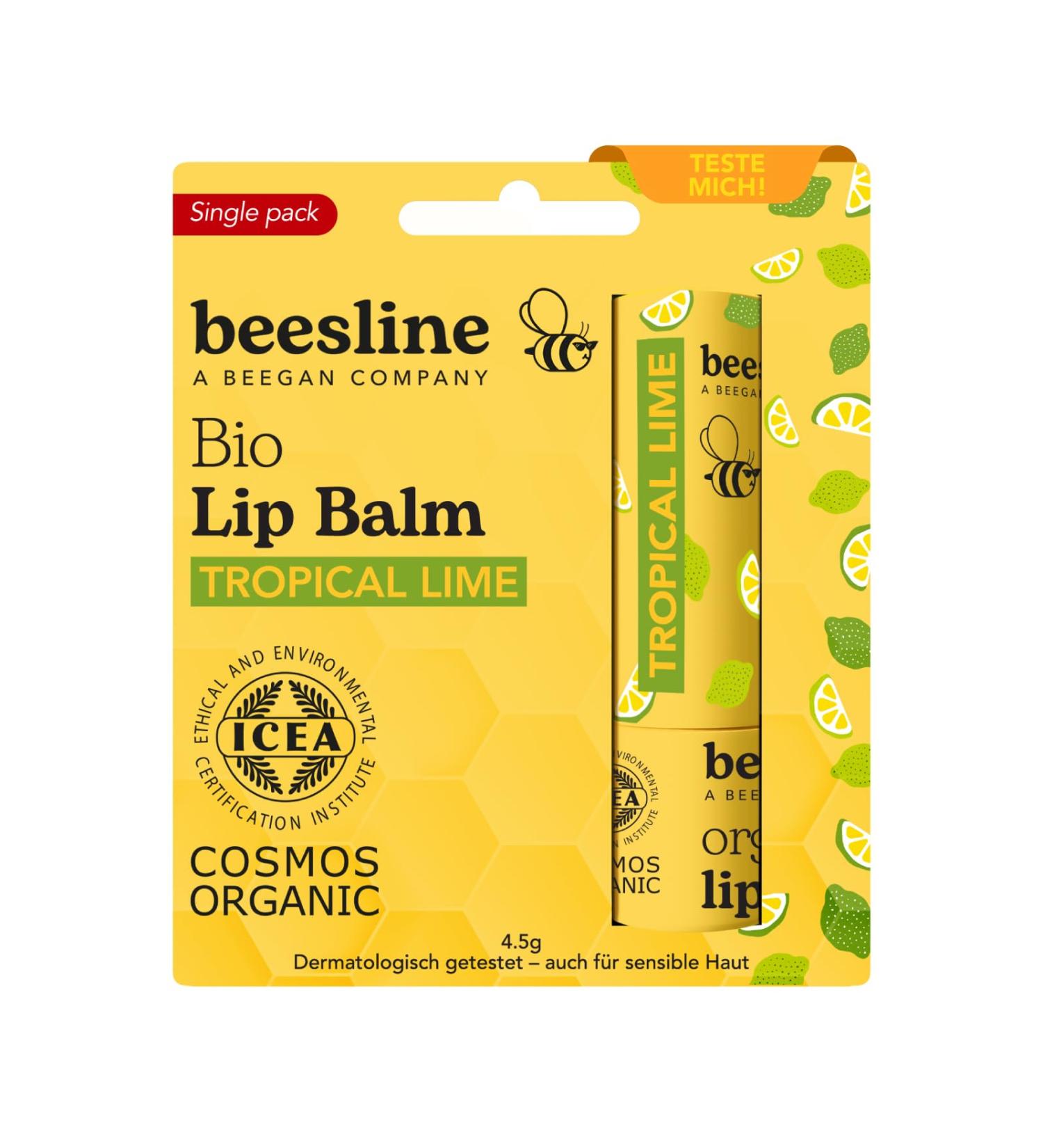 Beesline Organic Lip Balm Tropical Lime - Premium Beeswax Lip Balm for Dry Lips | Refreshing & Beegan Lip Care - Buy Online on GoSupps.com