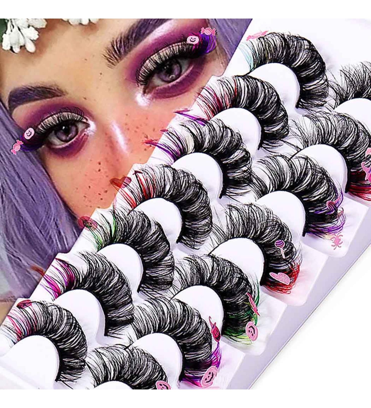 Buy Uranian Colored Faux Mink Lashes | Dramatic D Curl Russian Strip Eyelashes for Halloween - Long & Fluffy - Buy Online on GoSupps.com