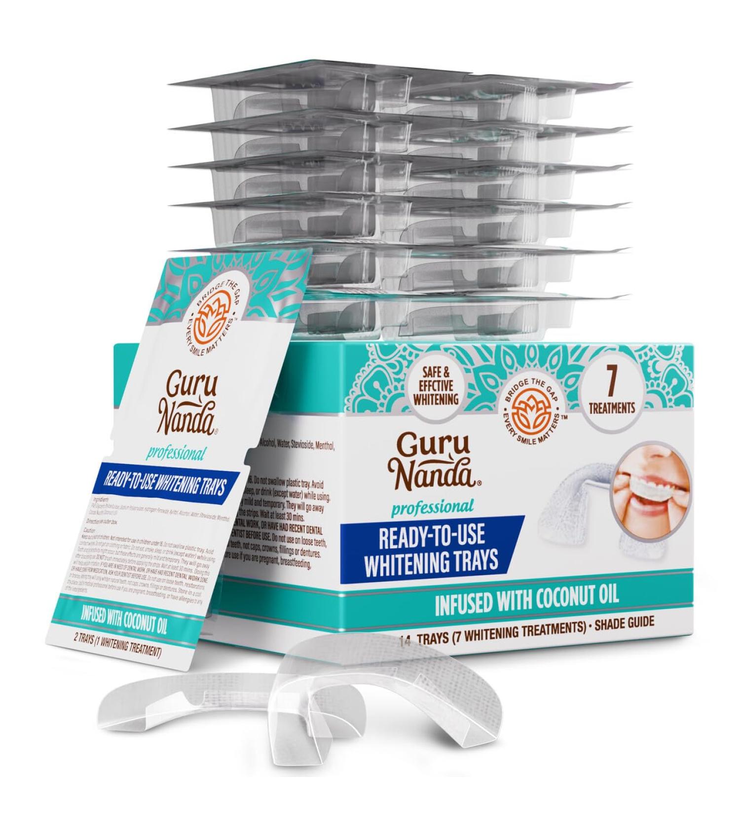 GuruNanda Ready-to-Use Prefilled Whitening Trays (7 Treatments) with 8% Hydrogen Peroxide to Remove Surface Stains Fast & Easy Teeth Whitening for Sensitive Smiles - Buy Online on GoSupps.com