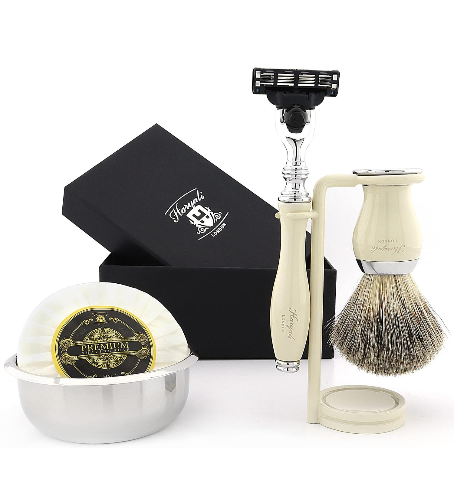 3 Edge Razor Set for Men - Pure Roof Hair Brush Holder & Soap for Luxurious Shaving Foam | International Shipping Available - Buy Online on GoSupps.com