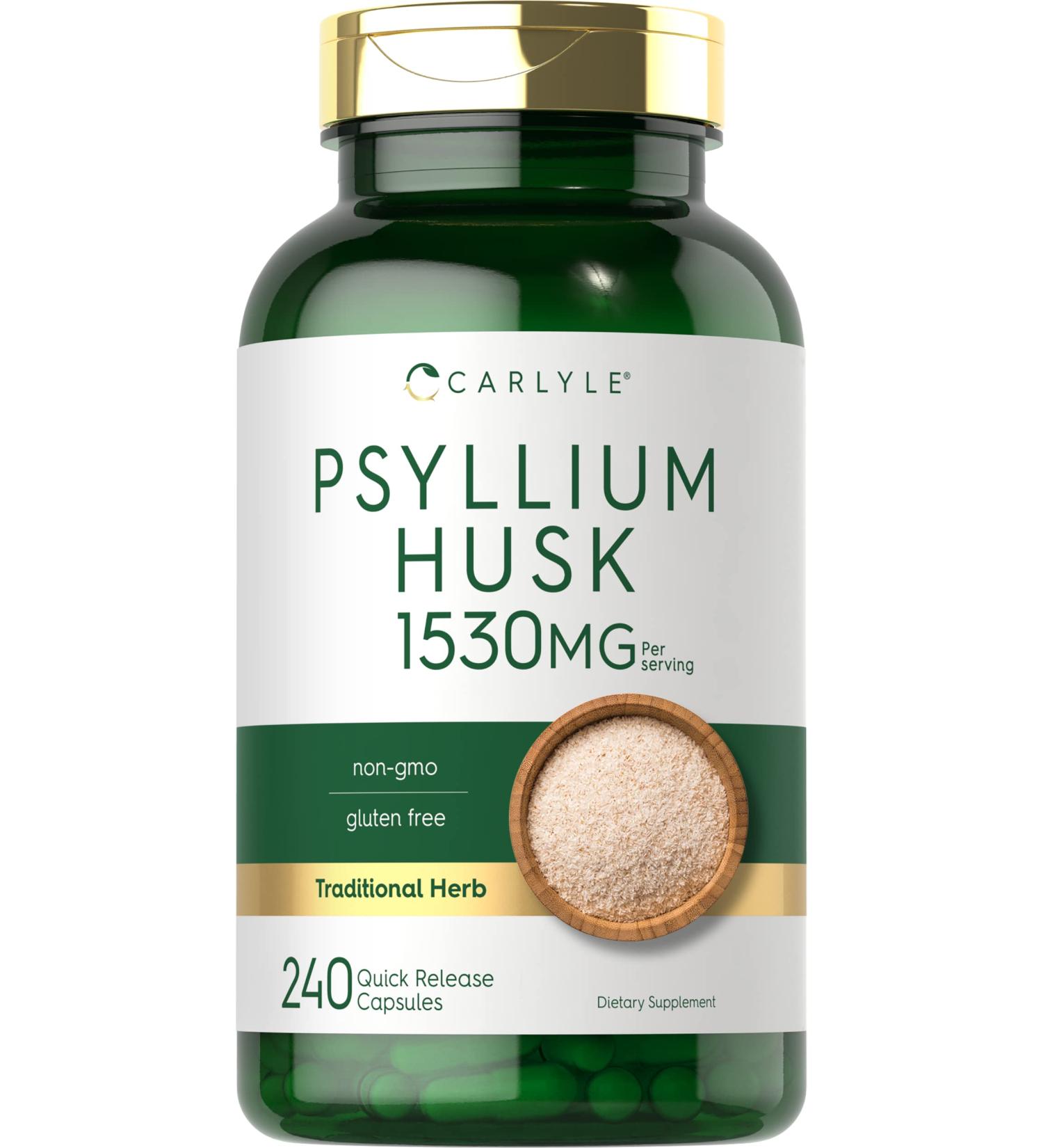 Carlyle Psyllium Husk Capsules 1530mg - 240 Capsules - High Potency Fiber Supplement - Non-GMO & Gluten Free - Buy Online on GoSupps.com