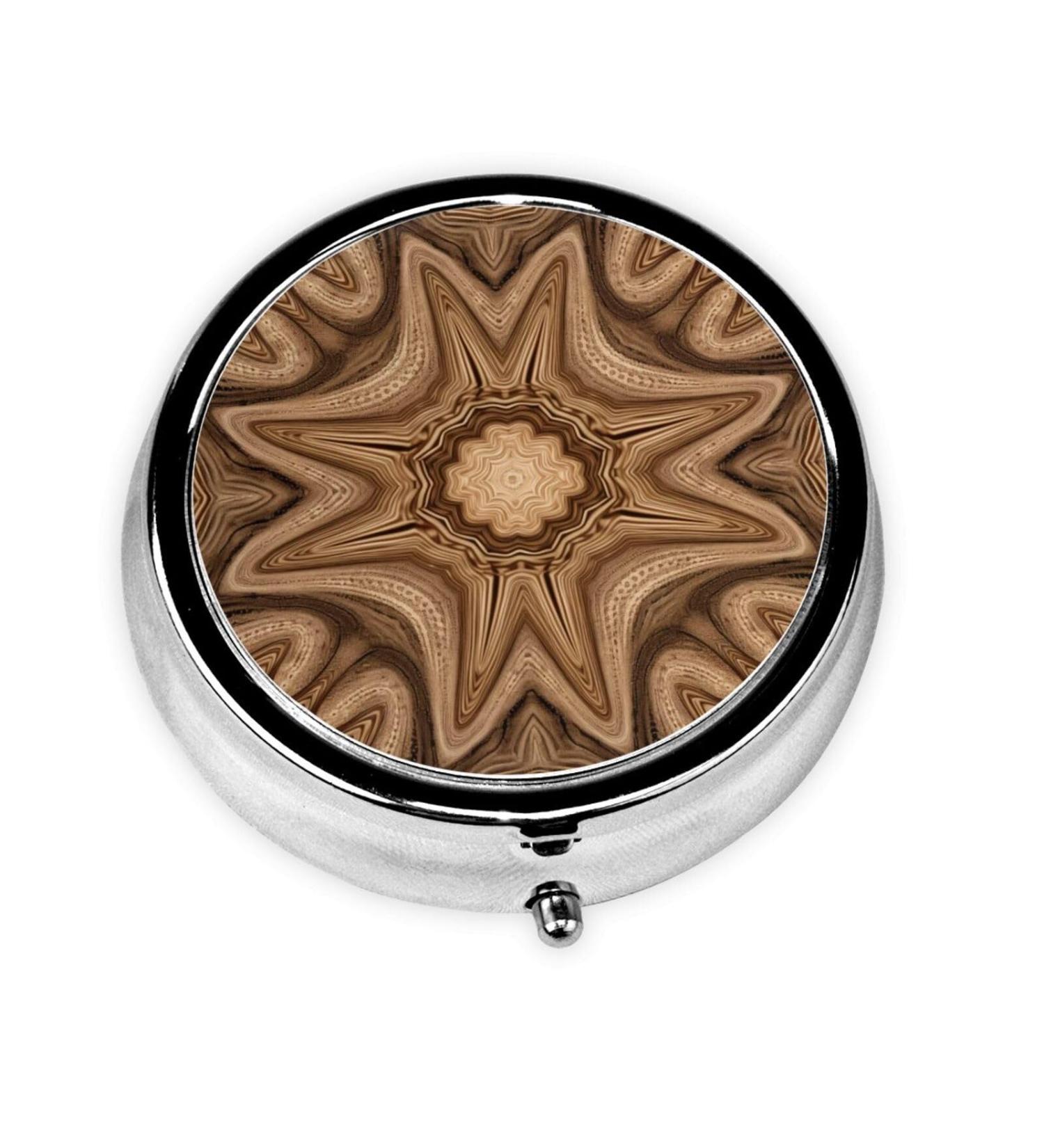 Bohemian Motifs Portable Metal Pill Box | Round Mini 3-Compartment | Travel-Friendly Design | Small Pill Organizer in Black - Buy Online on GoSupps.com