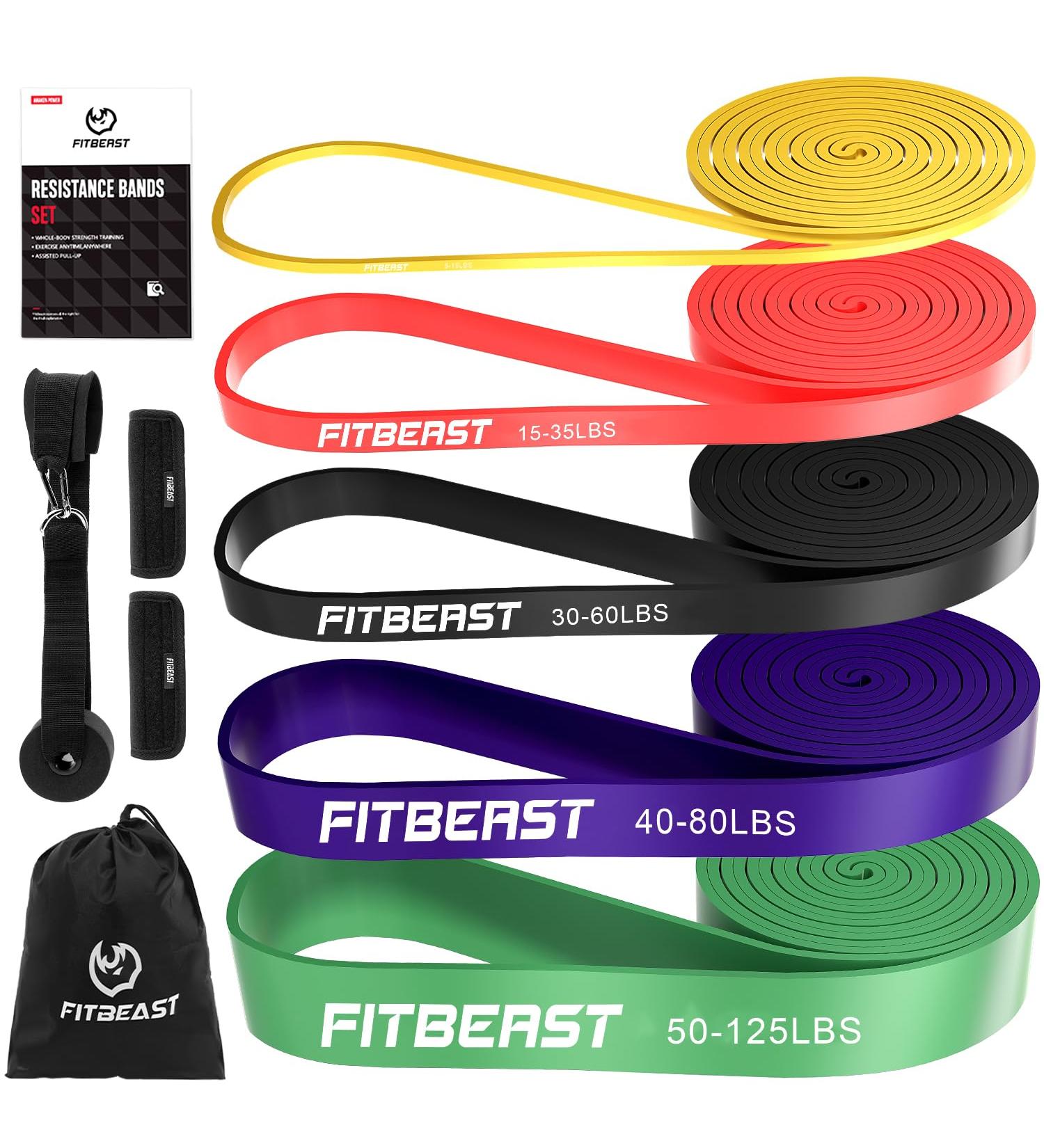 FitBeast Pull Up Bands Set - 5 Levels Resistance Bands for Calisthenics, Powerlifting & Yoga - Multicolor 5-125 LBS - Buy Online on GoSupps.com