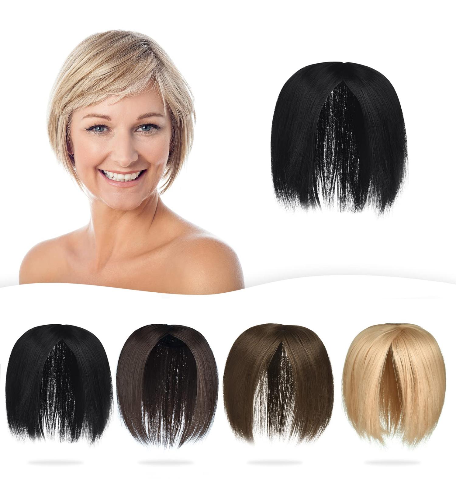 Yamel Hair Toppers: 3 Clip-in Straight Black Synthetic Wiglets for Thinning Hair - Natural Black - Buy Online on GoSupps.com