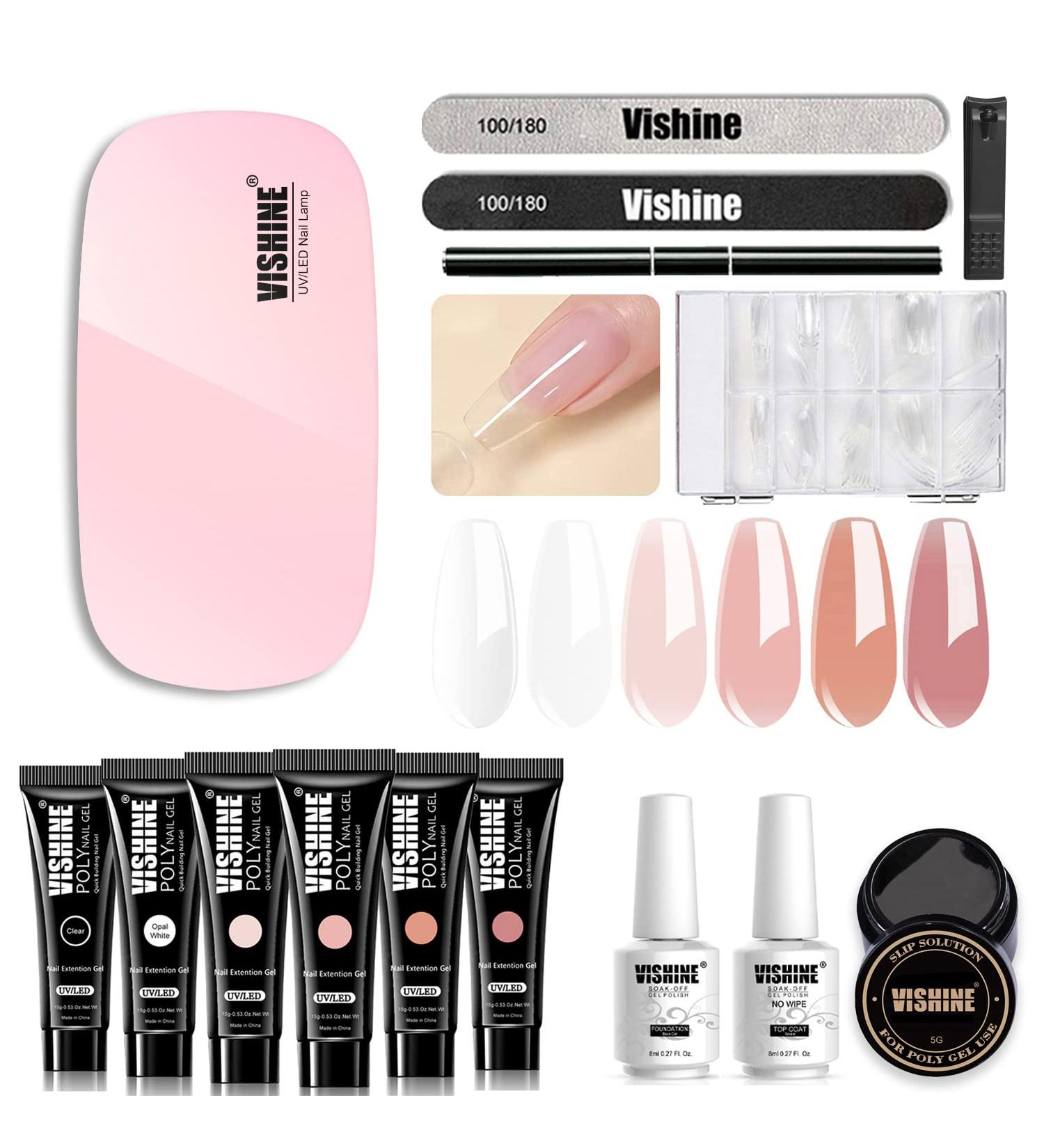 Vishine Poly Extension Gel Nail Kit Mini Nail Lamp Needed Clear Builder Jelly Gel Pink Nude Poly Nail Enhancement Trial All in One French Manicure Kit for Nail Art Starter Kit Nails - Buy Online on GoSupps.com