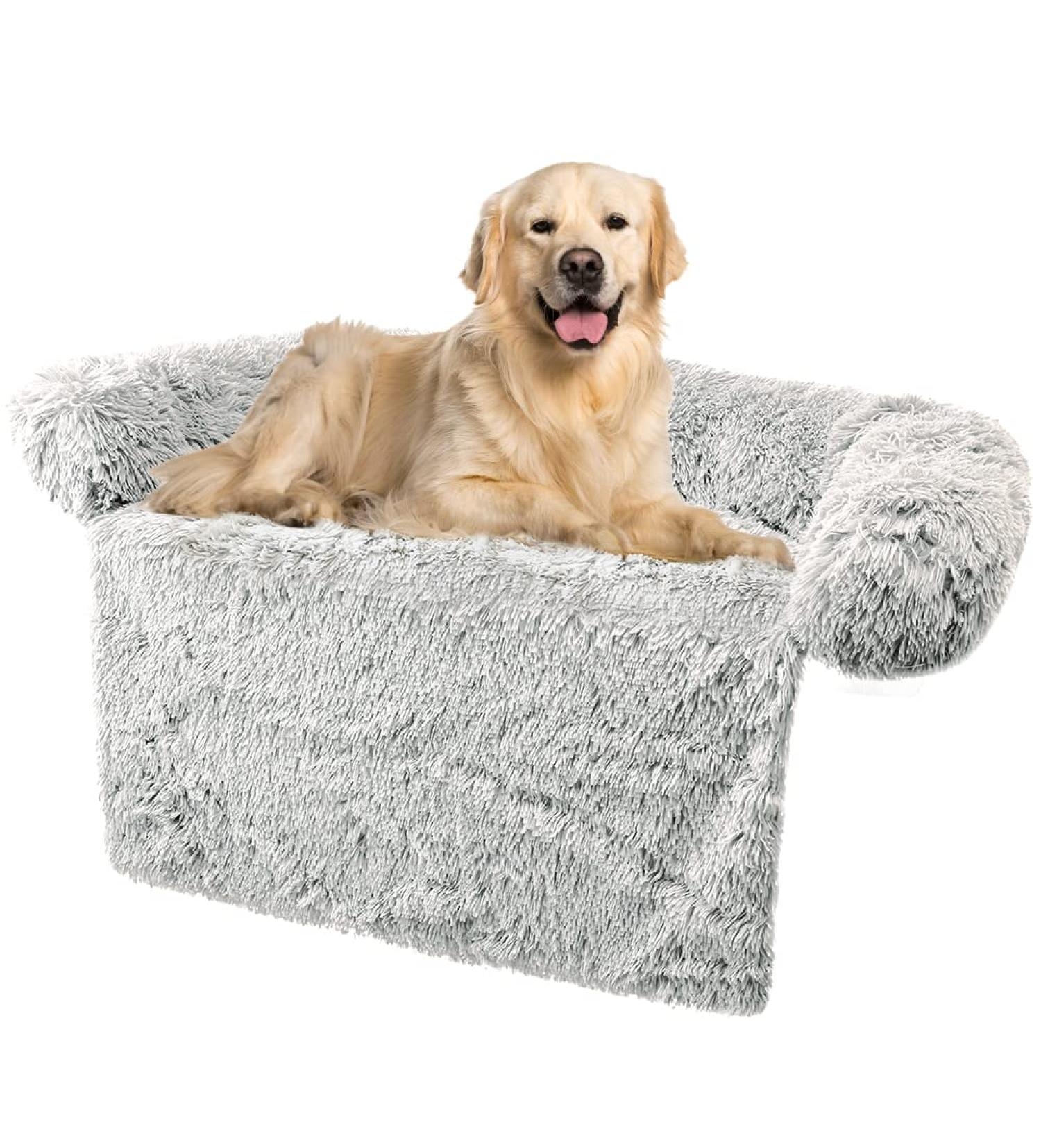 Sagging Calming Couch Protector Pet Bed - Soft Plush Dog Sofa Mat Cover - Removable Washable Cover - Large Grey - Buy Online on GoSupps.com