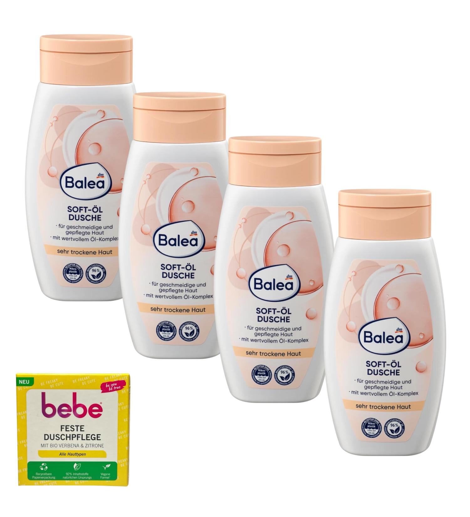 Balea Soft oil shower for very dry skin shower gel with oil complex pack of 4