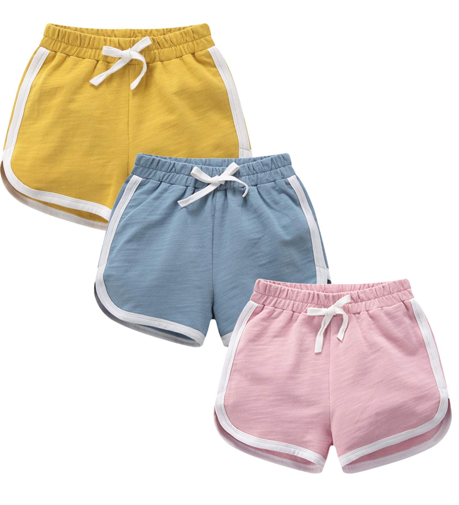 Girls 3-Pack Cotton Shorts for Active Kids | Toddler Big Girl's 8-10 | Yellow Pink Blue - Buy Online on GoSupps.com