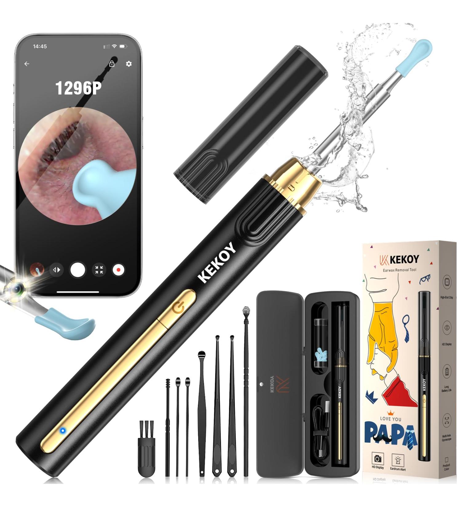 Kekoy Ear Cleaner with Camera for Christmas, 1296P HD Ear Wax Removal Tool Camera, WiFi Otoscope with Light for Ear Cleaning, Ear Endoscope with 8 pcs Ear Set - P8 (Gold for Papa) Gold for Dad - Buy Online on GoSupps.com