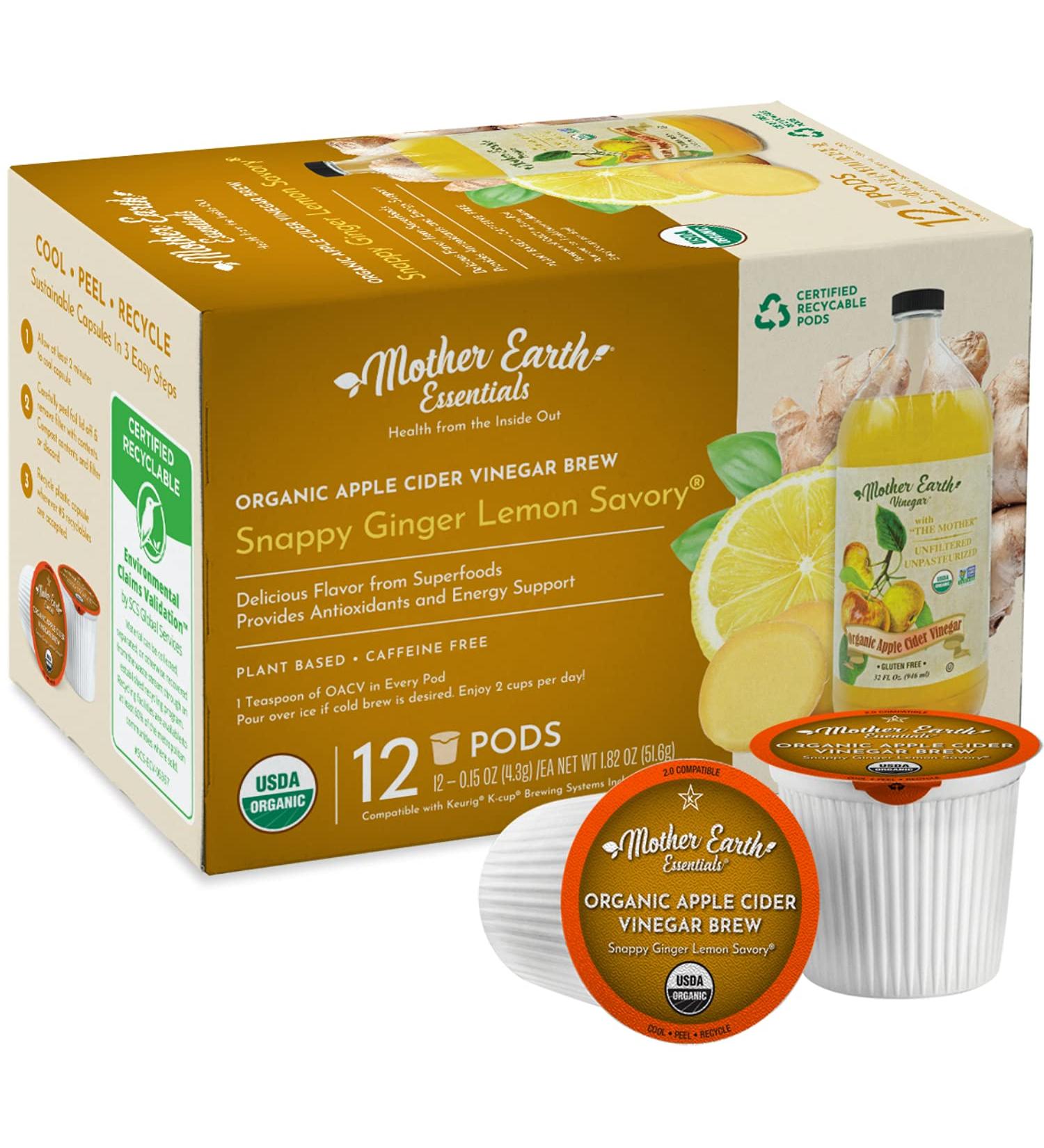Organic Apple Cider Vinegar Superfood K-Cup Tea Pods - Ginger Lemon Savory - 12 Count - Buy Online on GoSupps.com