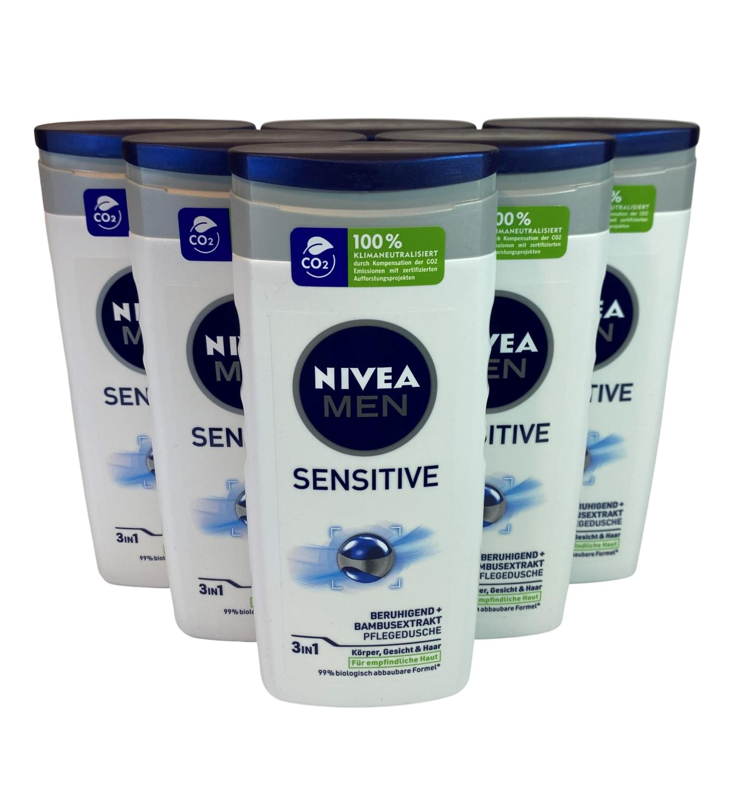  NIVEA MEN NIVEA MEN Sensitive Care Shower (6 x 250 ml) - Refreshing and Nourishing Shower Gel with Bamboo Milk - Moisturising Shower Gel for Men's Sensitive Skin - 99% Biodegradable - Buy Online on GoSupps.com