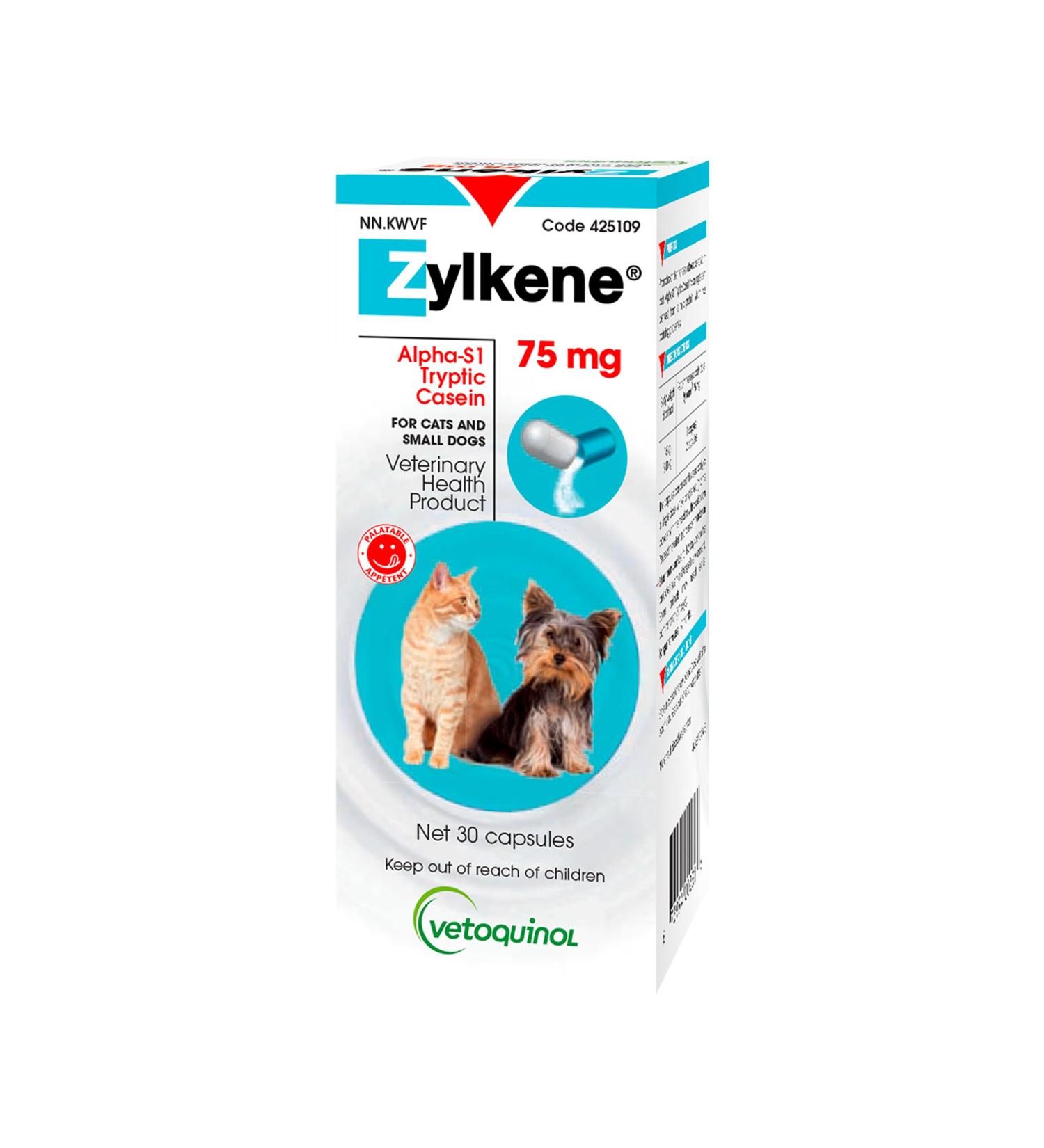 Vetoquinol Zylkene Veterinary Health Product - Calm and Relaxed Behaviour in Pets During Stressful Events - 75 mg - Cats and Small Dogs - 30 Caps Cats and Small Dogs 30 Caps - Buy Online on GoSupps.com