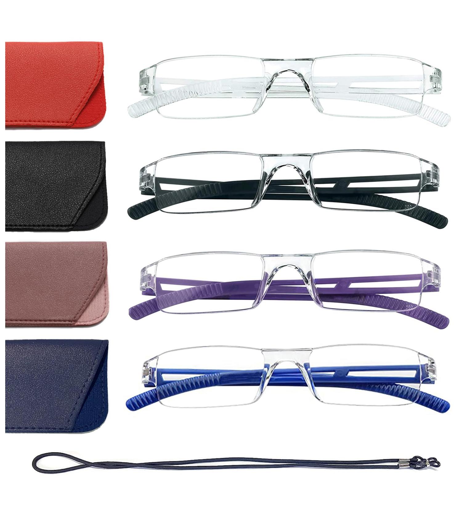 Hubeye 4 Pack Frameworkless Reading Glasses - Anti-Blue Light +2.25 Dioptries for Men & Women (Black/Clear/Blue/Purple) - Lightweight & Convenient Reading Aid - Buy Online on GoSupps.com
