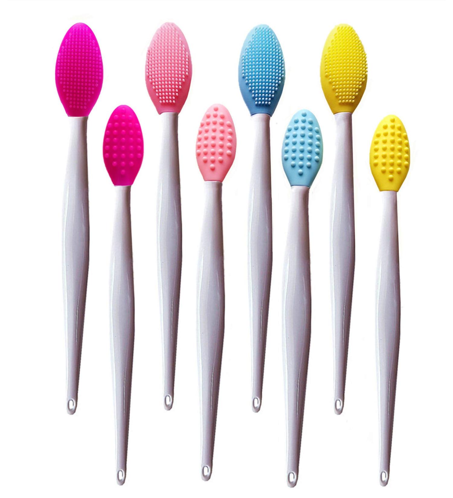 8 Pieces Lip Scrub Brush tool Silicone mini Exfoliating Lip Brush lip lightening for dark lips Silicone Soft Lip Brush For Smoother Appearance Blue Pink Red Rose - Buy Online on GoSupps.com