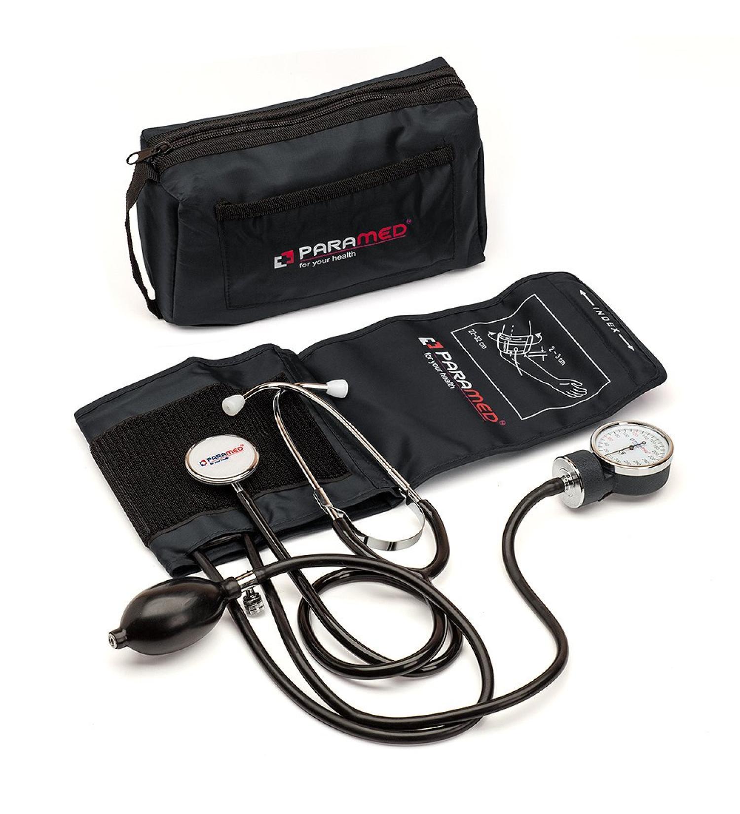 Manual Blood Pressure Cuff by Paramed Professional Aneroid Sphygmomanometer with Carrying Case Adult Sized Cuff BP Monitor Set with Stethoscope (Black) - Buy Online on GoSupps.com