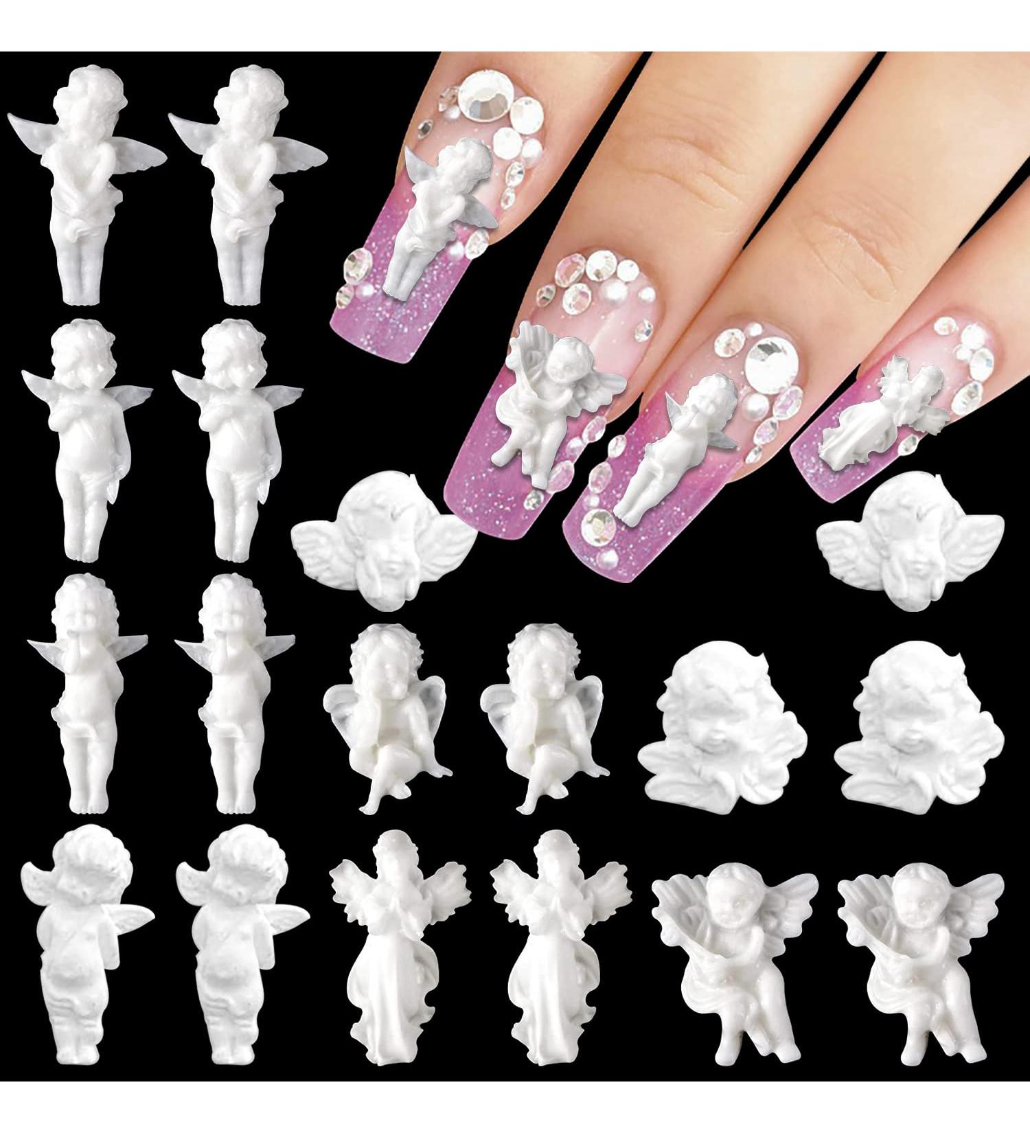 WOKOTO 90PCS White Angel Nail Charms - 3D Retro Baroque Cupid Designs for Acrylic Nails - Nail Art Accessories for Women - Buy Online on GoSupps.com