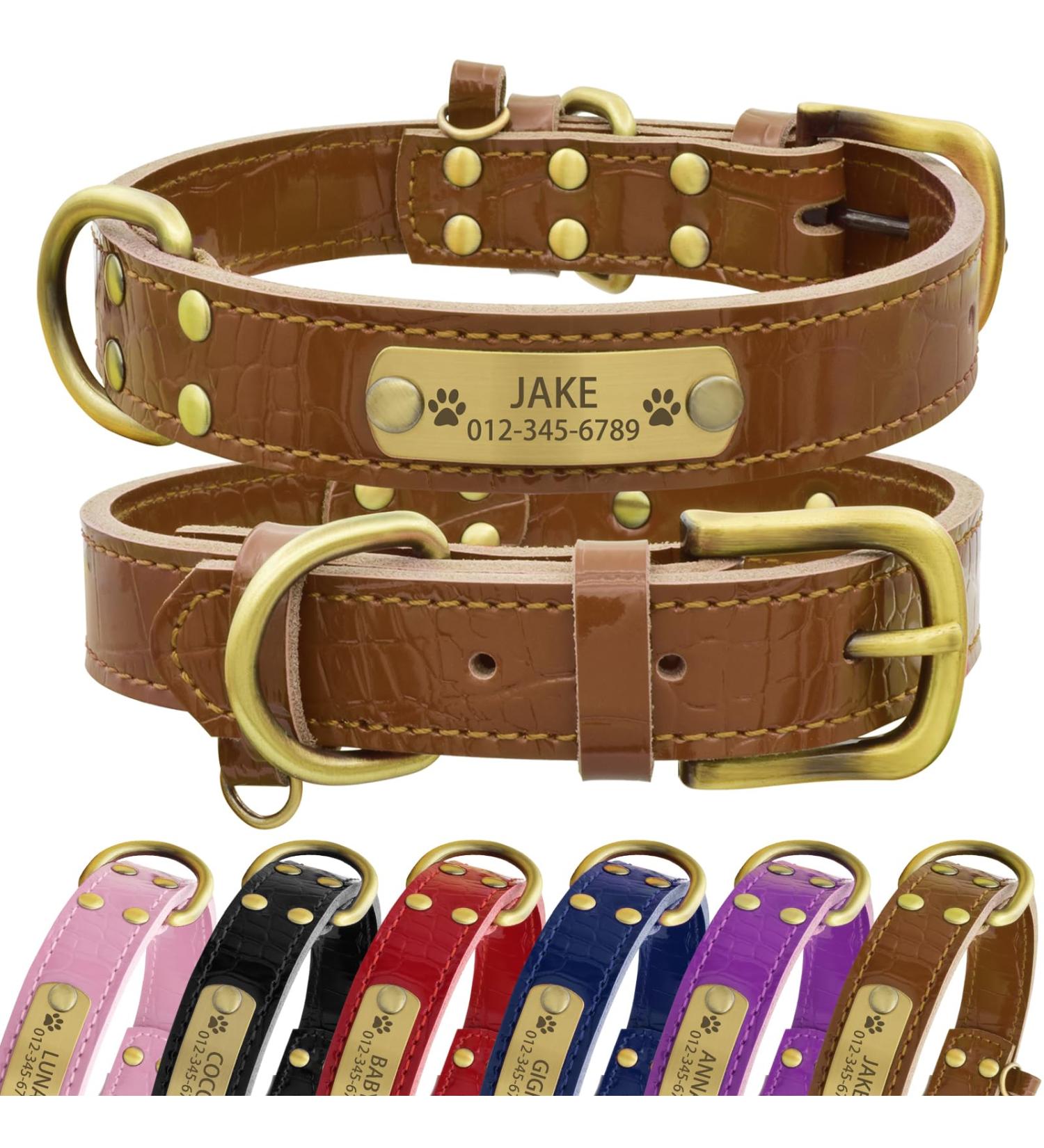 Senristar Personalized Leather Dog Collar with Engraved Name Tag - Durable & Stylish for All Sizes (XL Brown) - Buy Online on GoSupps.com