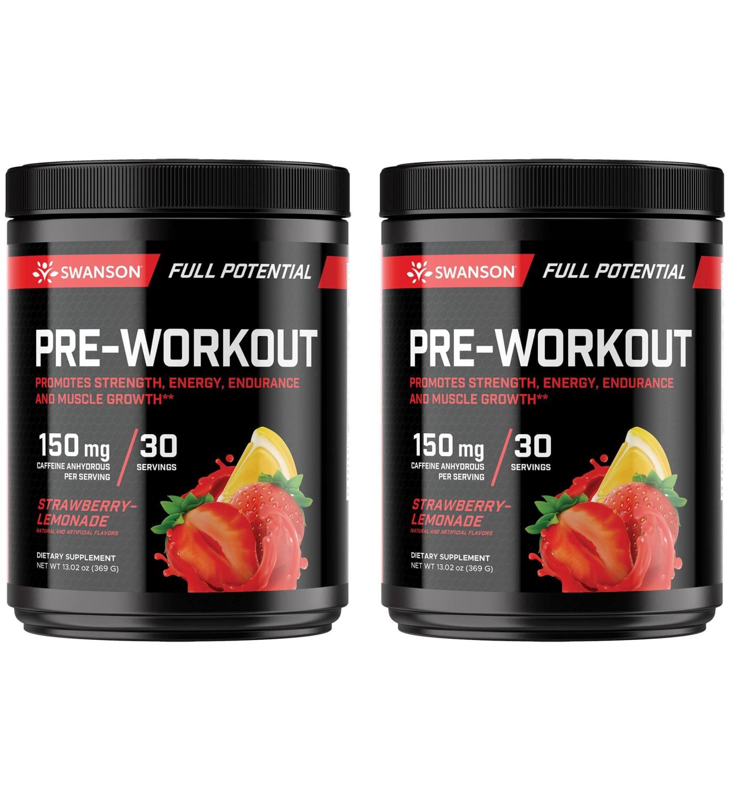 Swanson Full Potential Pre-Workout Strawberry Lemonade (2 Pack) - Boost Energy & Performance | 13.02 oz - Buy Online on GoSupps.com