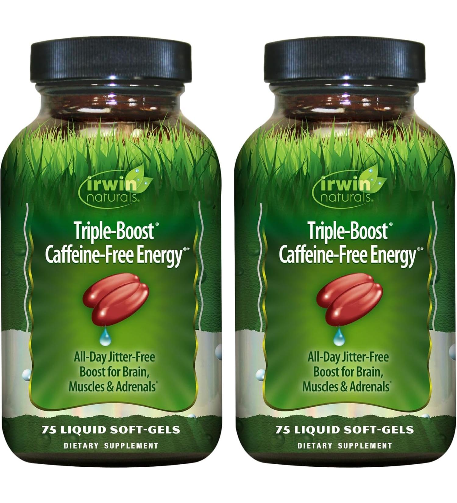 Irwin Naturals Triple Boost Caffeine-Free Energy - 75 Liquid Softgels Pack of 2 - Supports All-Day Energy Without Burnout - Buy Online on GoSupps.com