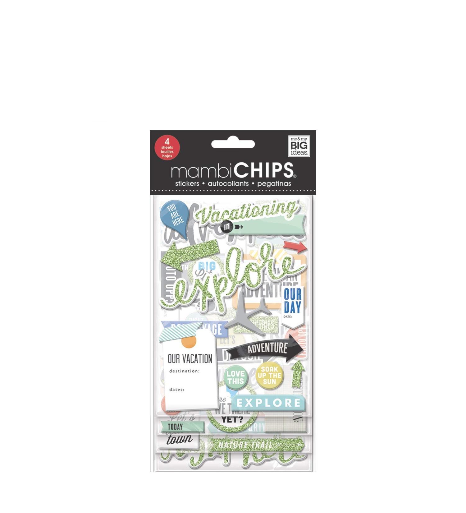 mambiChips Chipboard Stickers - Vacation Theme - Metallic Glitter & Multi-Color - 65 Stickers for Scrapbooks & Albums - Buy Online on GoSupps.com