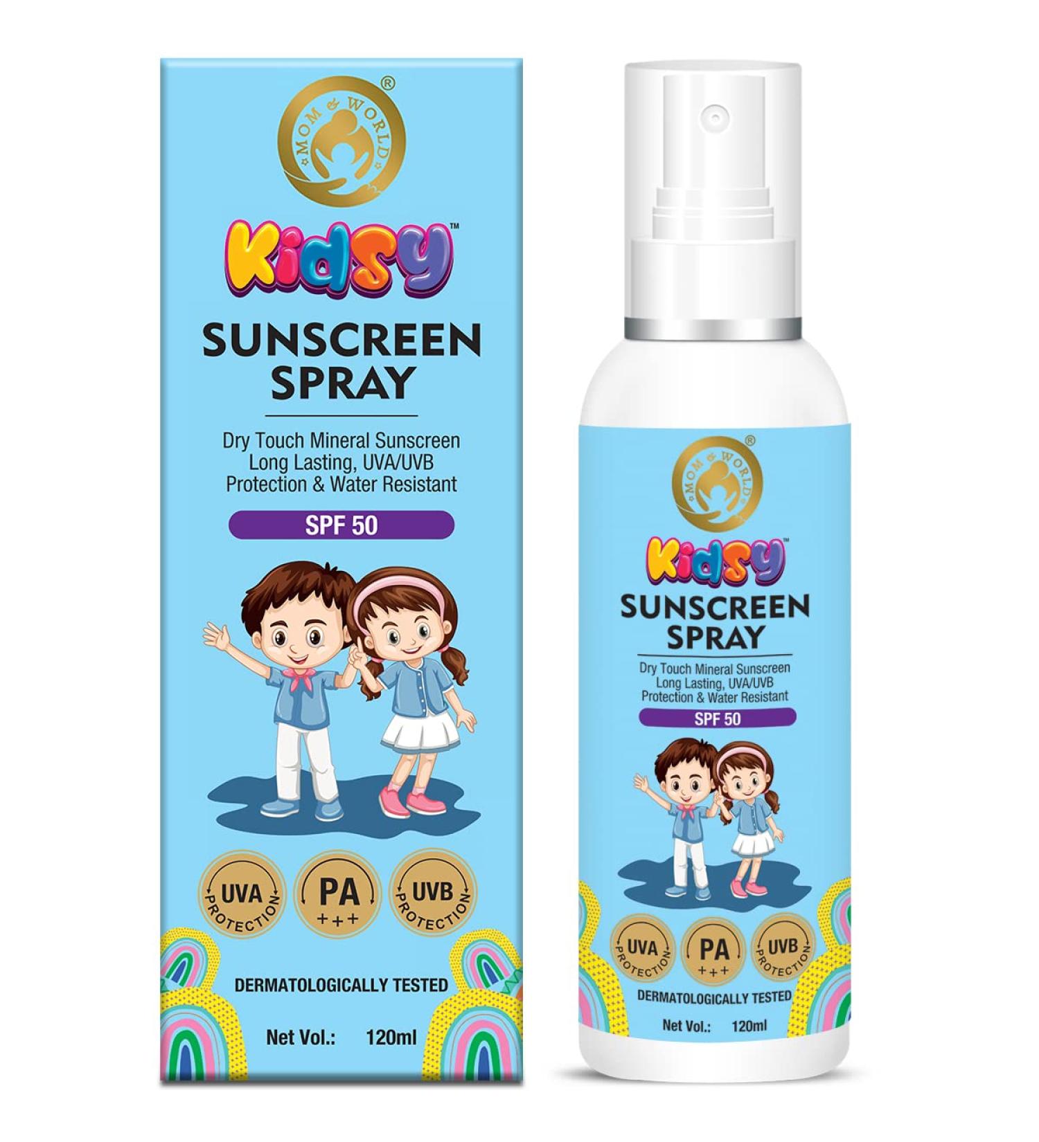 Buy Mom & World Mineral Based Kids Sunscreen Spray SPF 50 - Water Resistant & Safe for Babies | 120ml - Buy Online on GoSupps.com