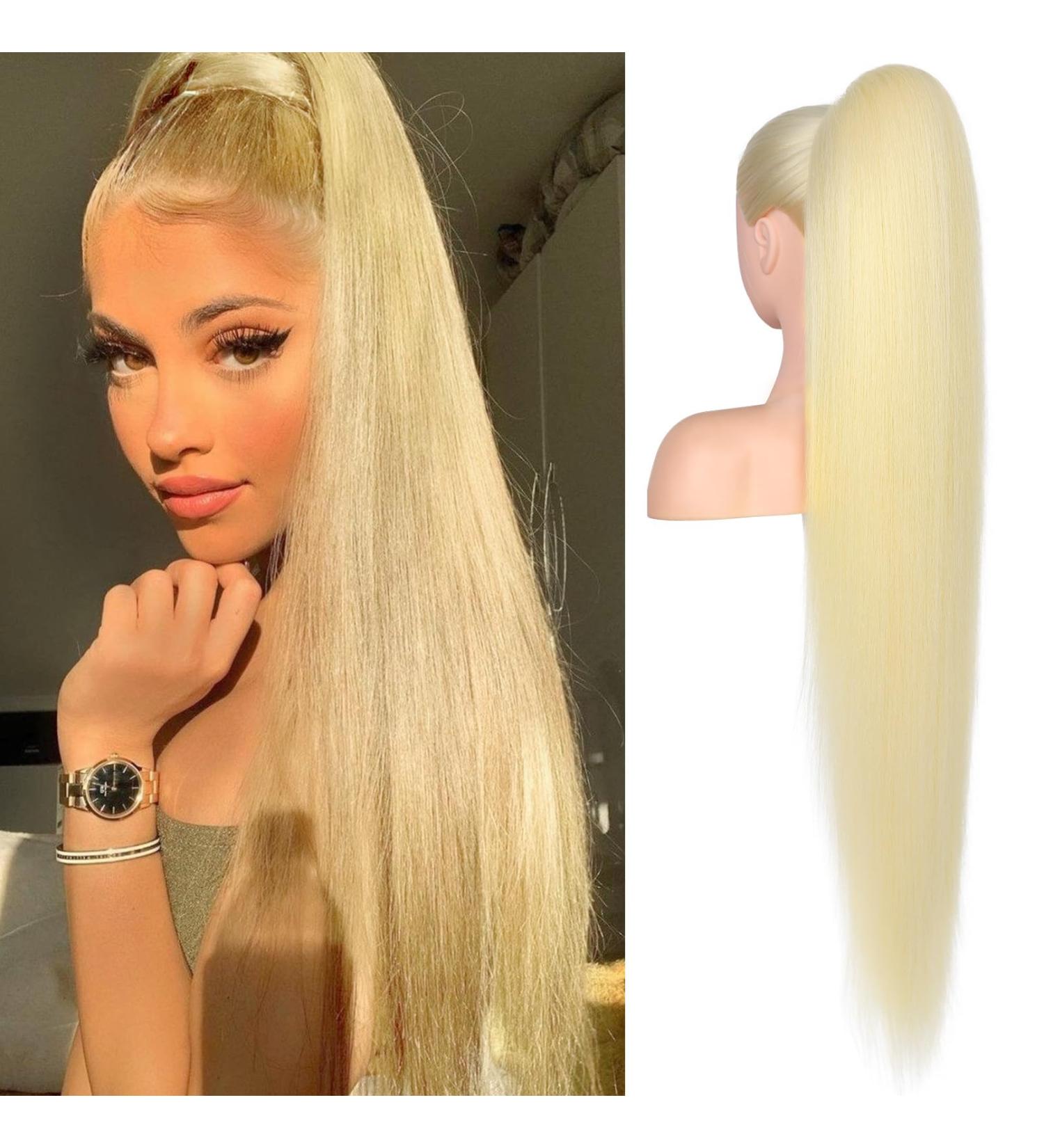 Flufymooz Ponytail Extension - 91 cm Straight & Curly Synthetic Hair for Women - Blonde Horse-Tailed Style - Buy Online on GoSupps.com