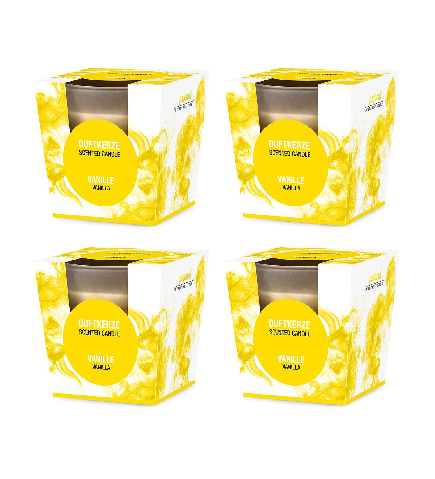 Pajoma fragrance candle 4er set vanilla - in satin glass |4x 120g of wax weight burning time: 25 hours in a noble gift packaging |Premium quality vanilla 4