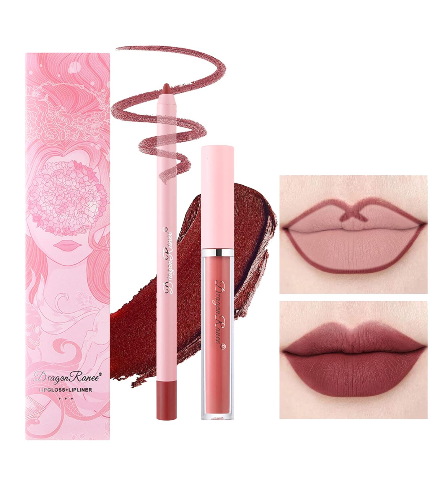2pc Lip Liner Pencil and Lipstick Set - Waterproof Matte Lip Crayon Kit for Long Lasting, High Pigmented Lip Colors - Makeup Gift for Women - Buy Online on GoSupps.com