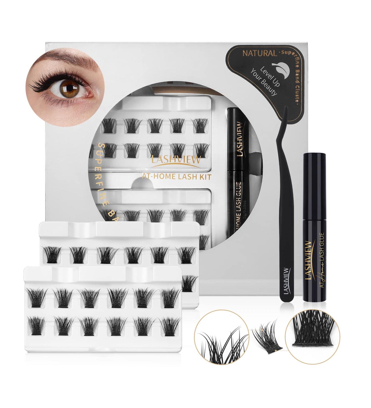 LASHVIEW DIY Eyelash Extension Kit with Cluster Lashes Glue and Tweezers - 56D#KIT 12&14mm - Buy Online on GoSupps.com