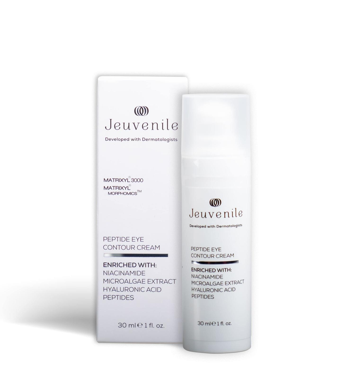 Jeuvenile Peptide Eye Contour Cream Reduces Dark Circles Puffiness and Wrinkles for Youthful Radiant Skin Niacinamide Panthenol Sodium Hyaluronate and Antioxidants for All Skin Types 30ml - Buy Online on GoSupps.com