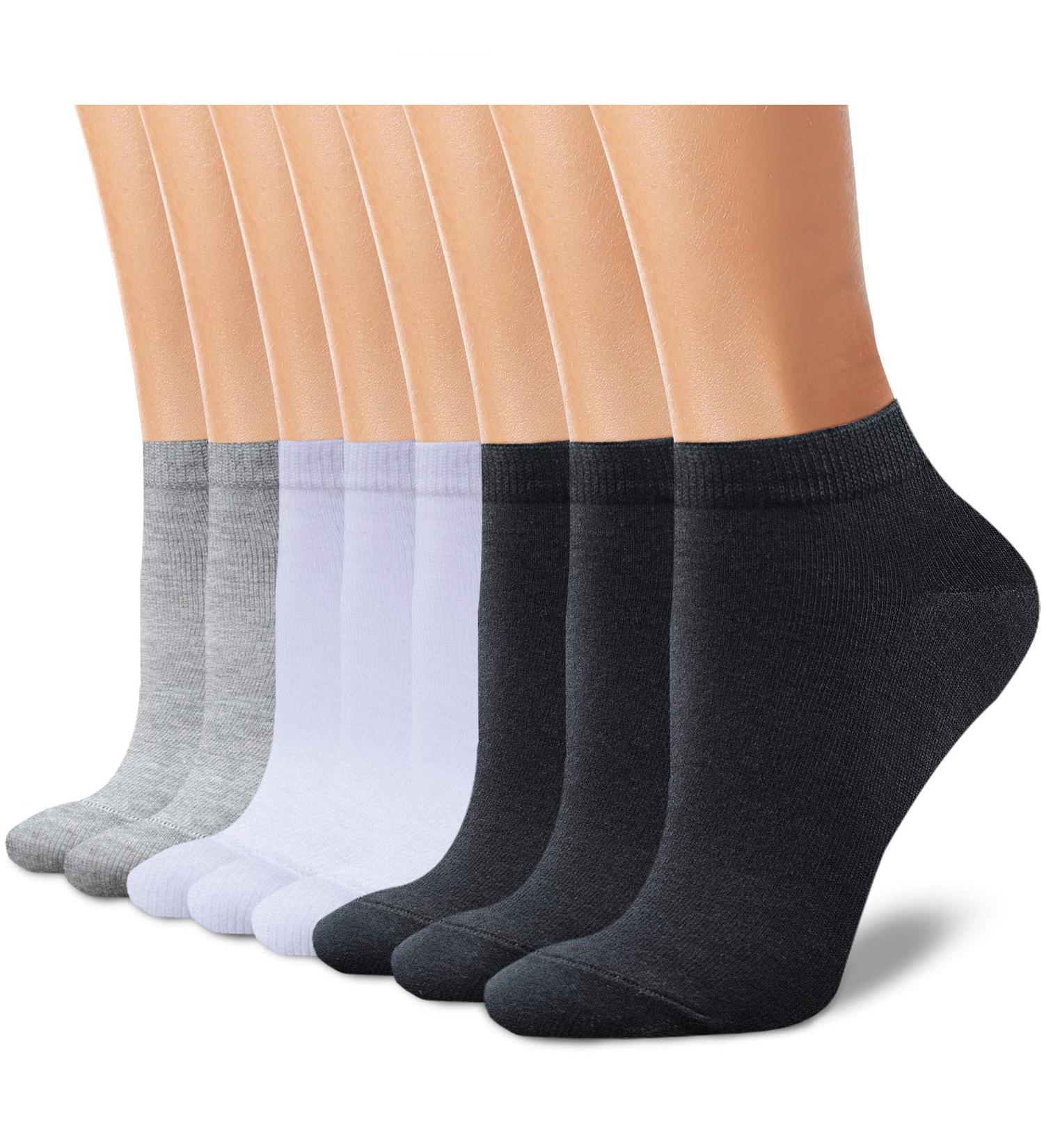 CHARMKING 8 Pairs Women's Non Slip Ankle Socks - Cotton No Show Low Cut Casual Socks (Black/White/Grey) - Buy Online on GoSupps.com