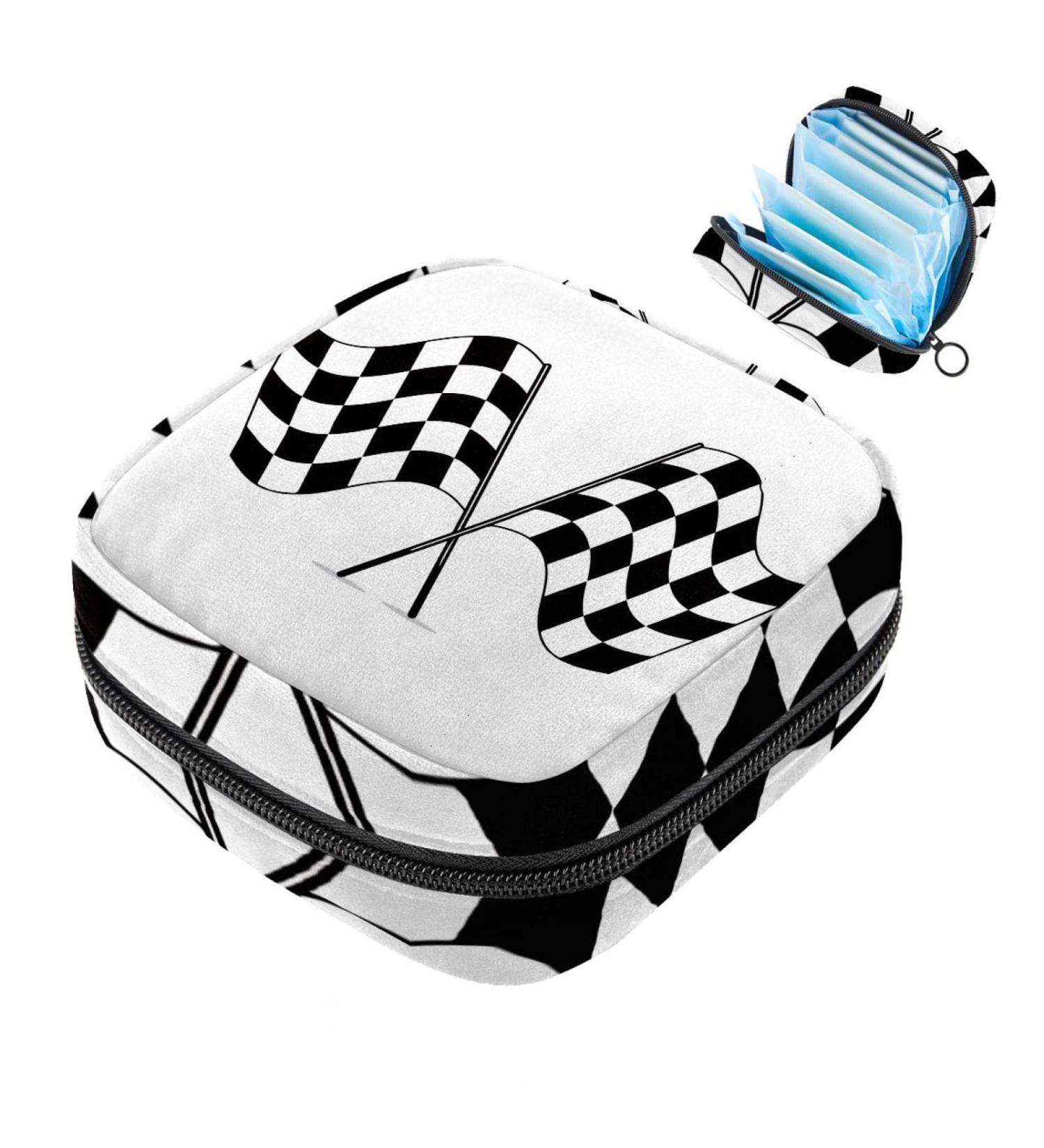 Black & White Checkered Bandage Storage Bag for Menstrual Cup - Portable Zipper Pocket for Teens & Women - Buy Online on GoSupps.com