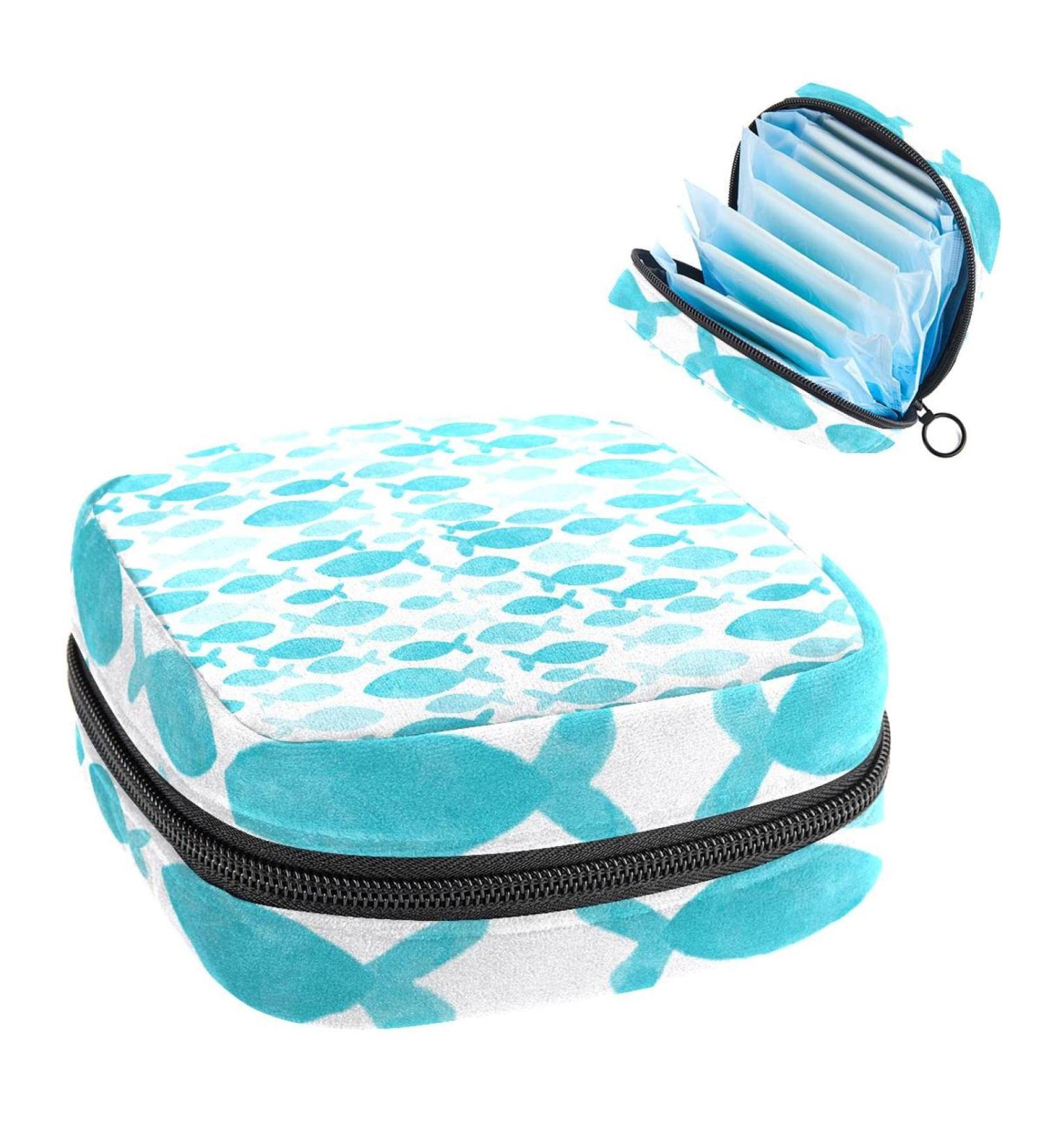 Anna Cowper Lake Blue Whales Menstrual Storage Bag - Multi-colored Portable Pouch for Feminine Hygiene Products - Great Period Organizer for Women and Teens - 1 Pcs - Buy Online on GoSupps.com