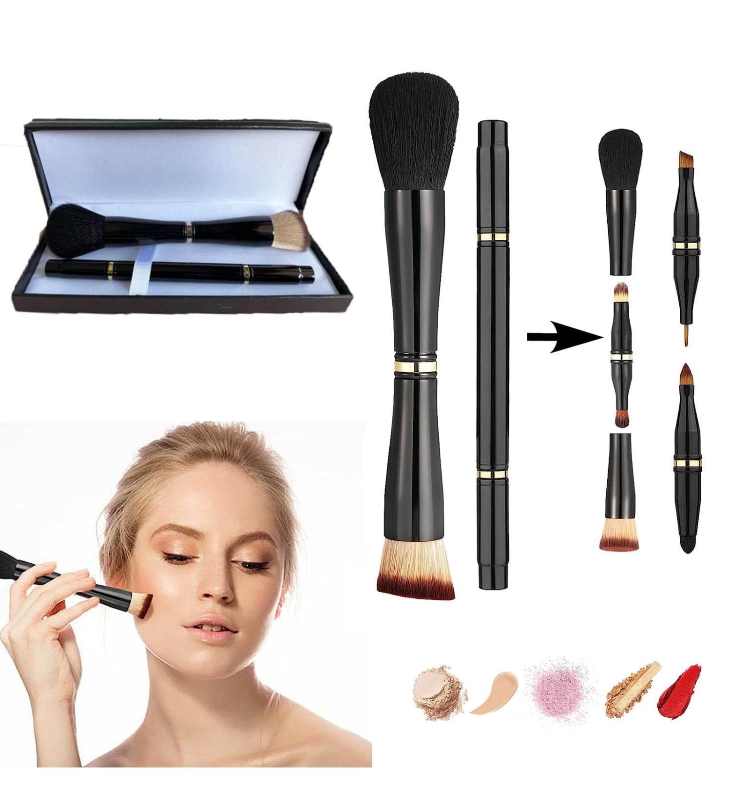 Two 4-in-1 Travel Makeup Brush Set with Case - Double Ended Professional Brushes for Foundation Blush Eyeshadow and Concealer - Portable Mini Makeup Gift Idea - Buy Online on GoSupps.com