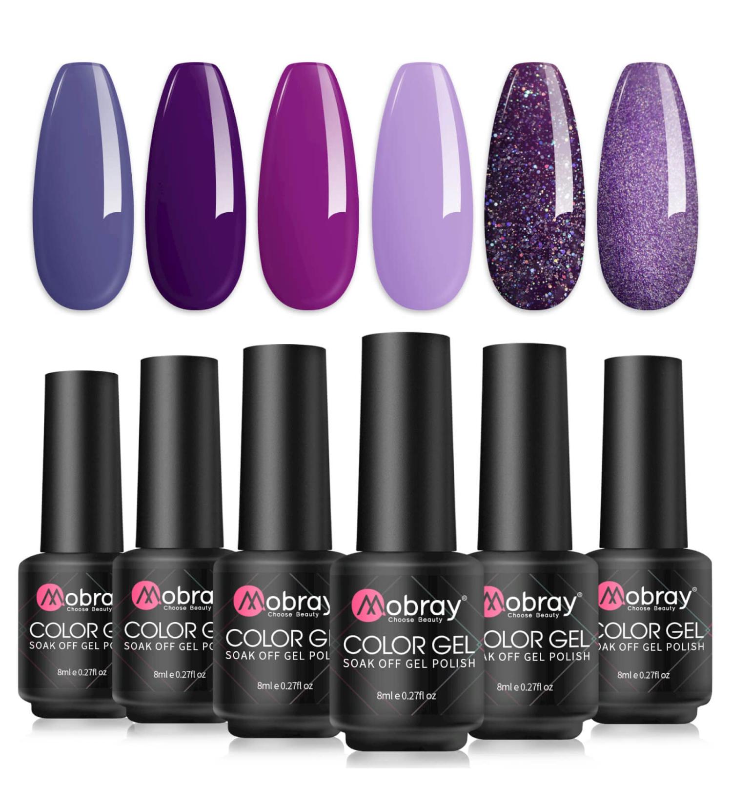 Mobray 6 Colours Gel Nail Polish Grape Purple Set Violet Glitter U V Gel Polish 8ml/pc Soak Off U V LED Nail Lamp Gel Nail Kit - Buy Online on GoSupps.com