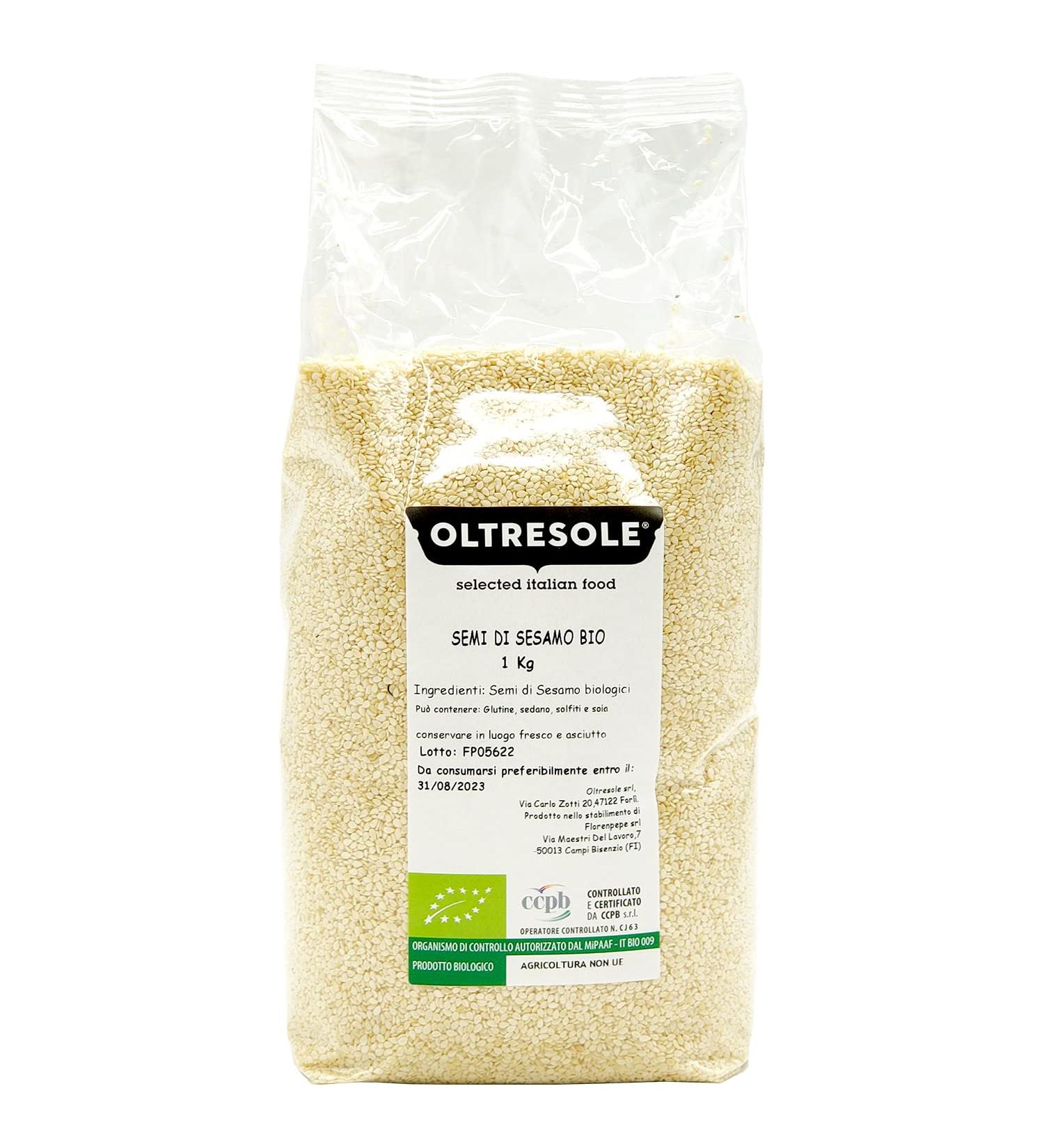 Oltresole Organic Sesame Seeds 1 KG - Pure Crude Oil Seeds Non-Roasted Perfect for Pasta & Salad - Family Size Pack - Buy Online on GoSupps.com