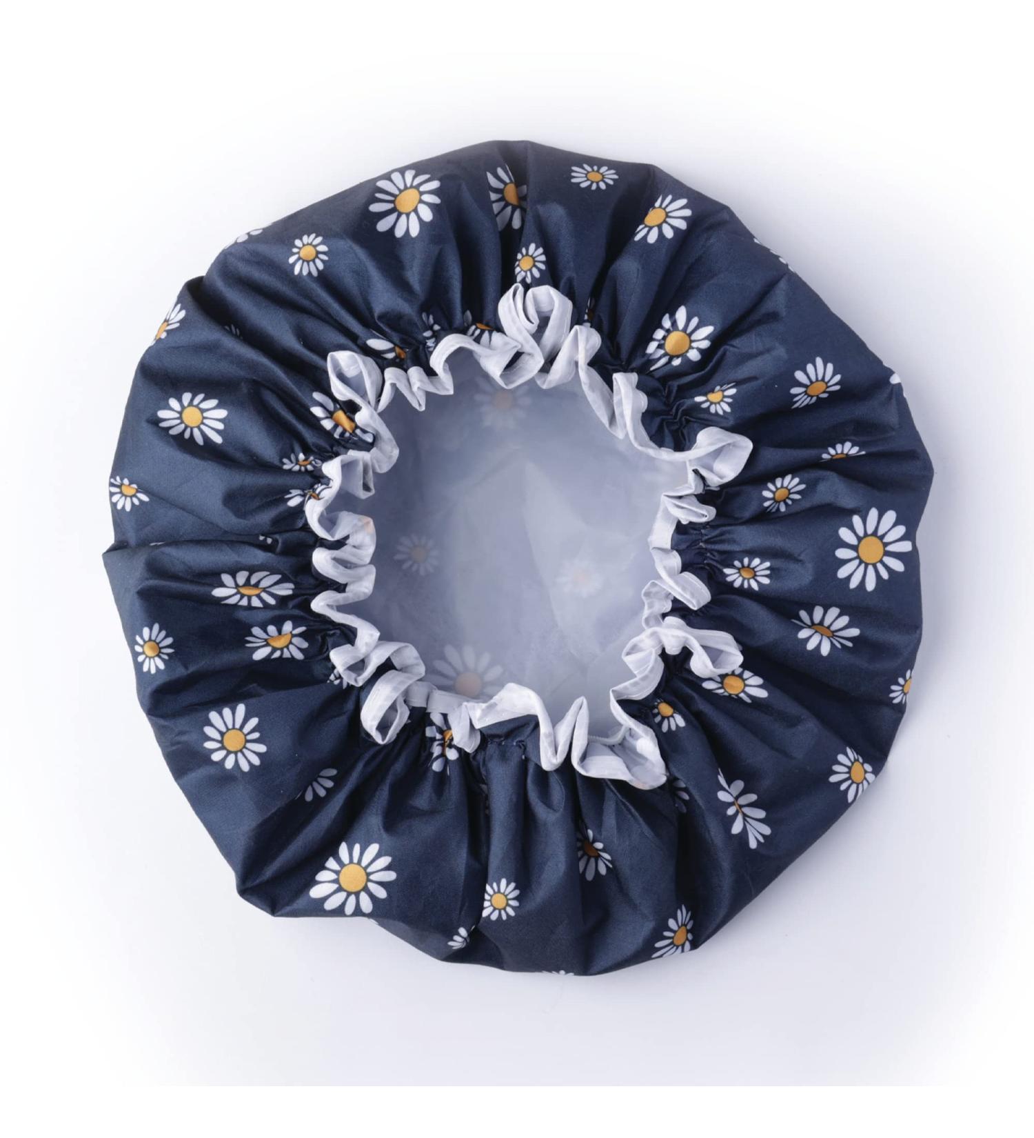 SARG Premium Double Layer Shower Cap for Women | Unique Flower Design | Reusable & Waterproof | Ideal for Long, Short, and Curly Hair - Blue - Buy Online on GoSupps.com