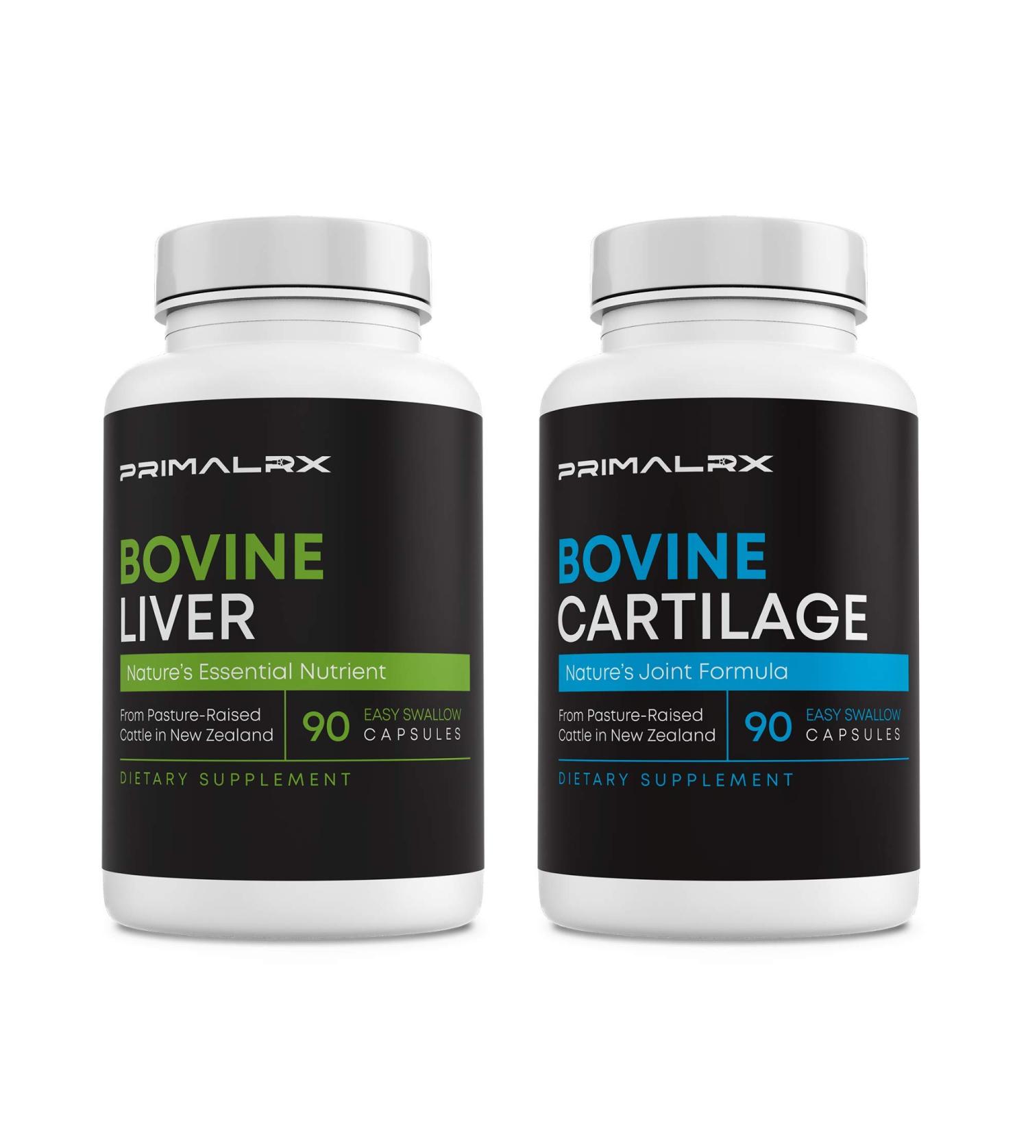 PRIMALRX Duo Grass-Fed Beef Liver & Bovine Cartilage Capsules: Freeze-Dried Whole-Food Organ Supplement Type II Collagen Supplement for Joint Support Mobility & Nutrient-Dense Energy (2 x 90caps) - Buy Online on GoSupps.com