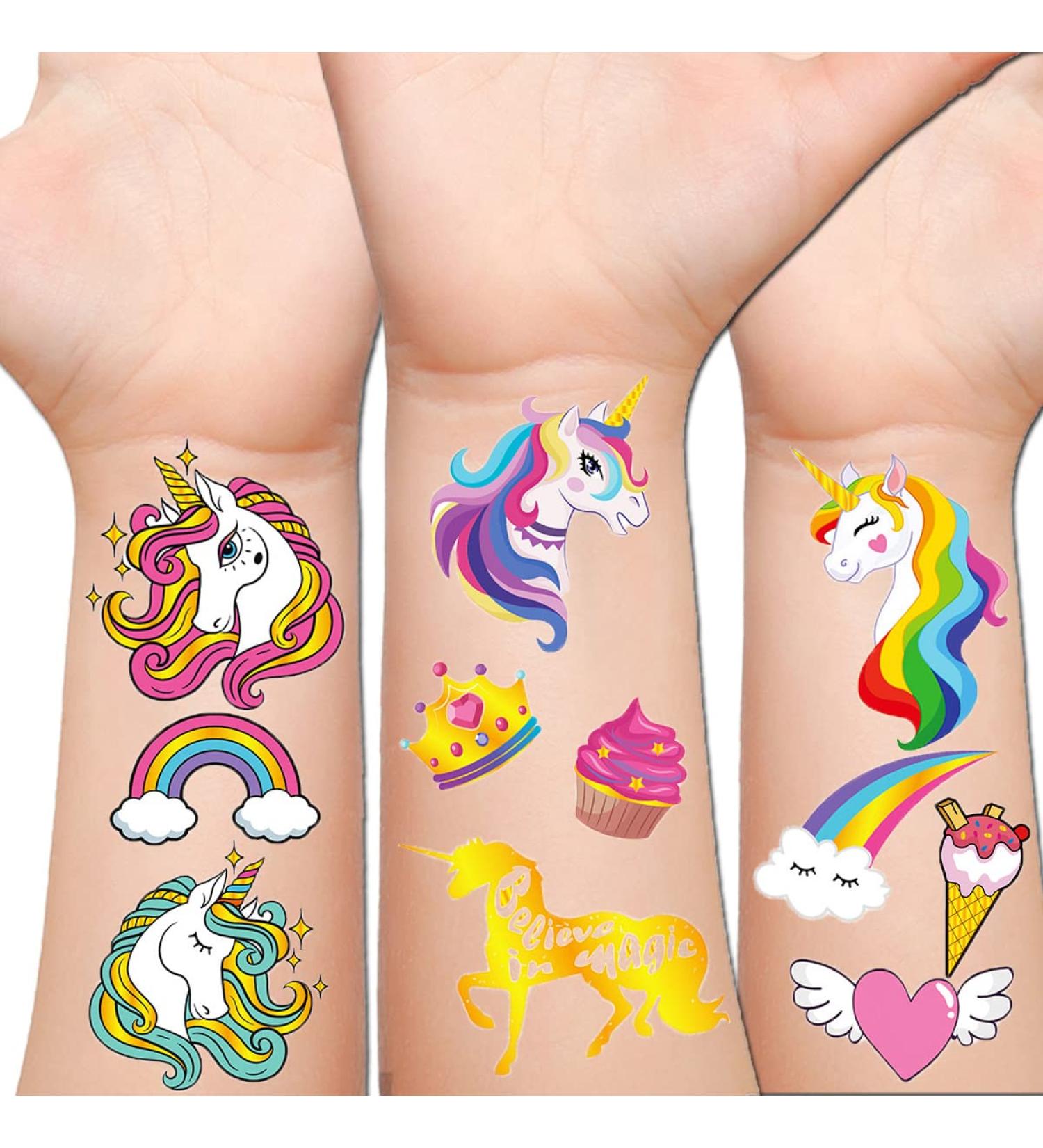 Hohamn Glitter Unicorn Temporary Tattoos - 50 Styles for Girls, Kids Birthday Party Favors & Baby Shower Supplies - Buy Online on GoSupps.com