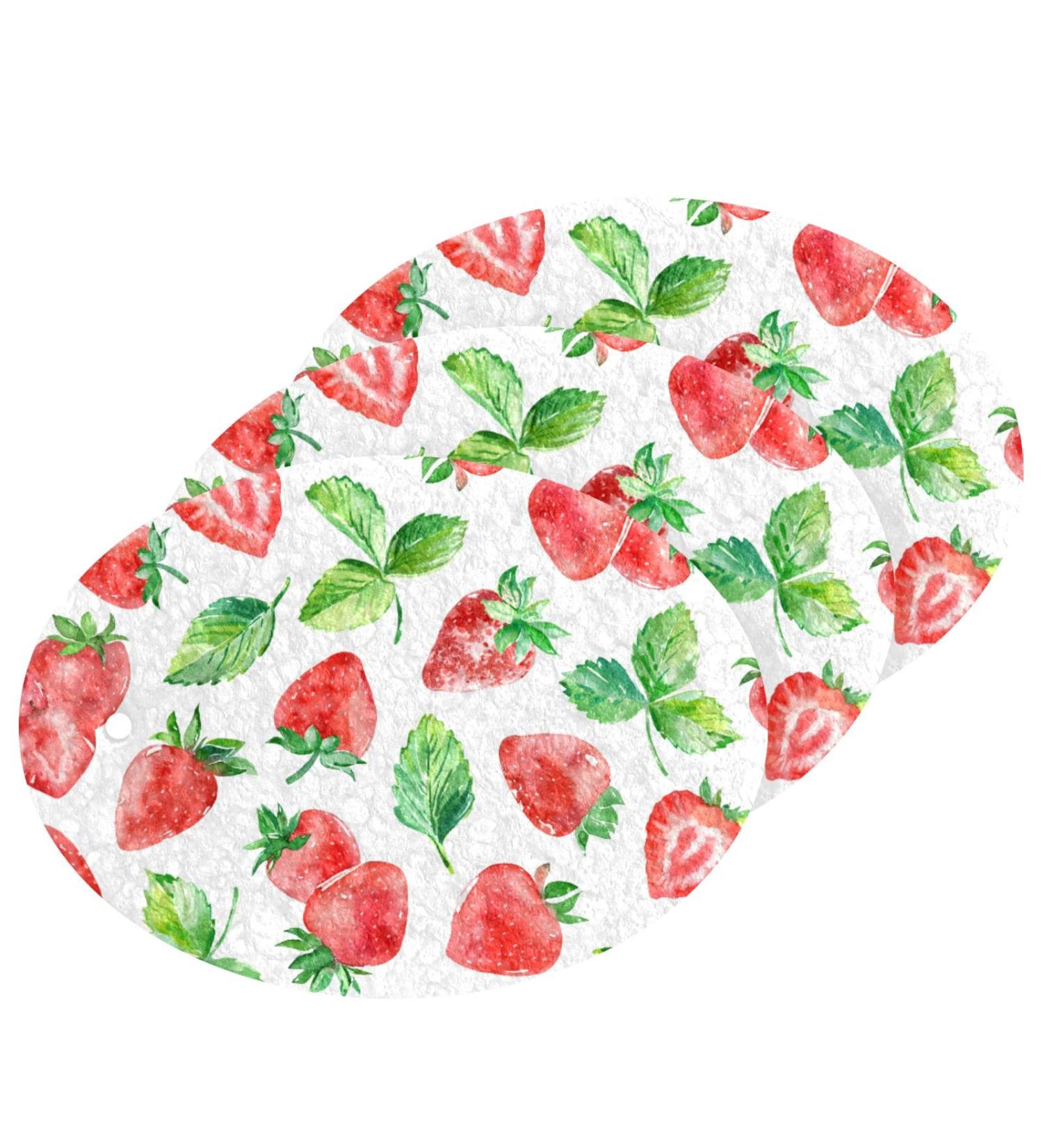 3-Pack Cleaning Kitchen Sponges Oval Watercolor Strawberry Kitchen Cellulose Dishwashing Wood Pulp Cotton - Buy Online on GoSupps.com