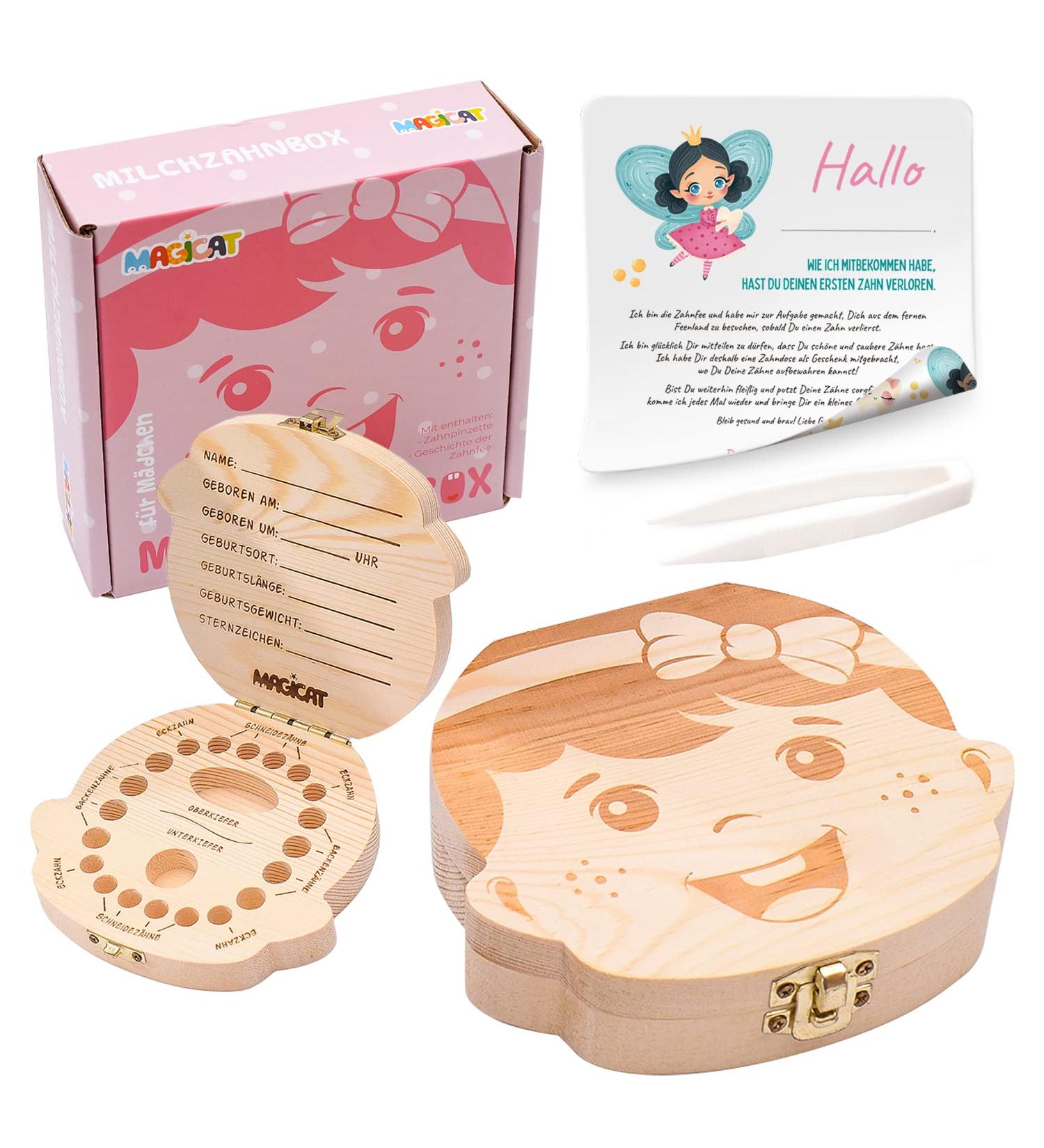 Magicat Premium Milk Tooth Jar & Wooden Tooth Box | Baby Tooth Keepsake Gift for Birthdays & Baptism | Includes Tweezers & Tooth Fairy History - Buy Online on GoSupps.com