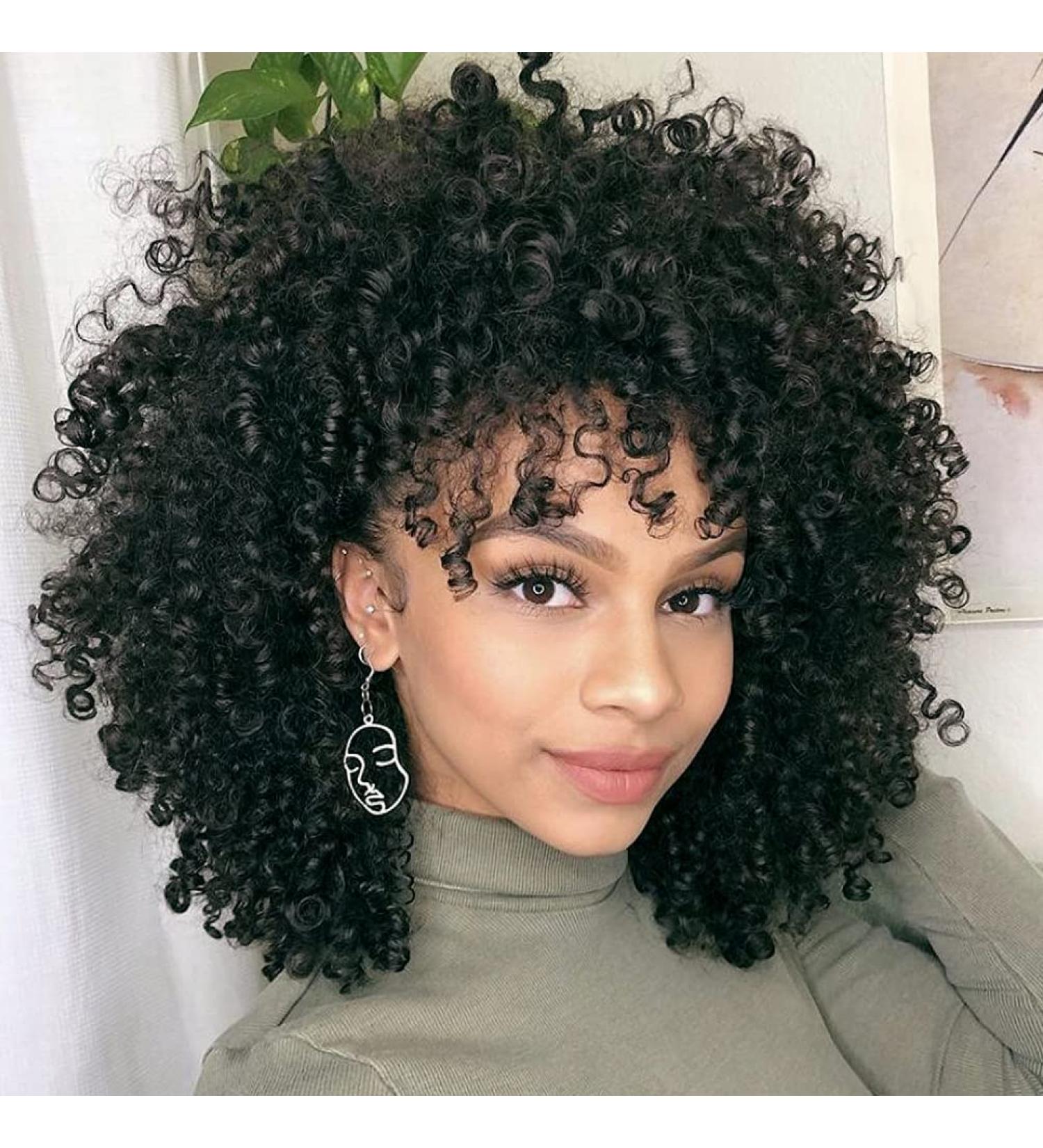 14 Soft Curly Afro Wig with Bangs for Black Women | Premium Synthetic Curly Full Wig for Daily Use - Natural Black 1B - Buy Online on GoSupps.com
