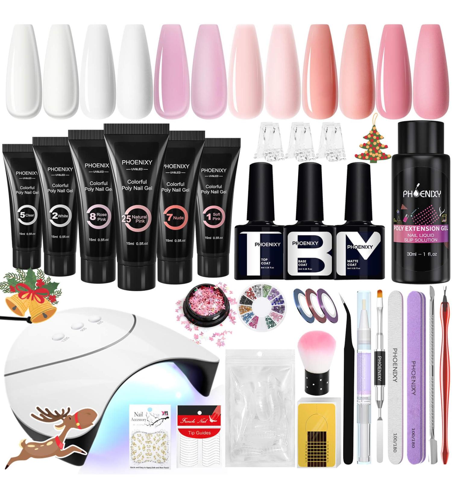 Phoenixy Poly Extension Gel Kit with 6 Colors, 36W UV/LED Lamp - Complete Nail Extension Kit for Women - Poly Nail Gel Polish Gift Set - Buy Online on GoSupps.com