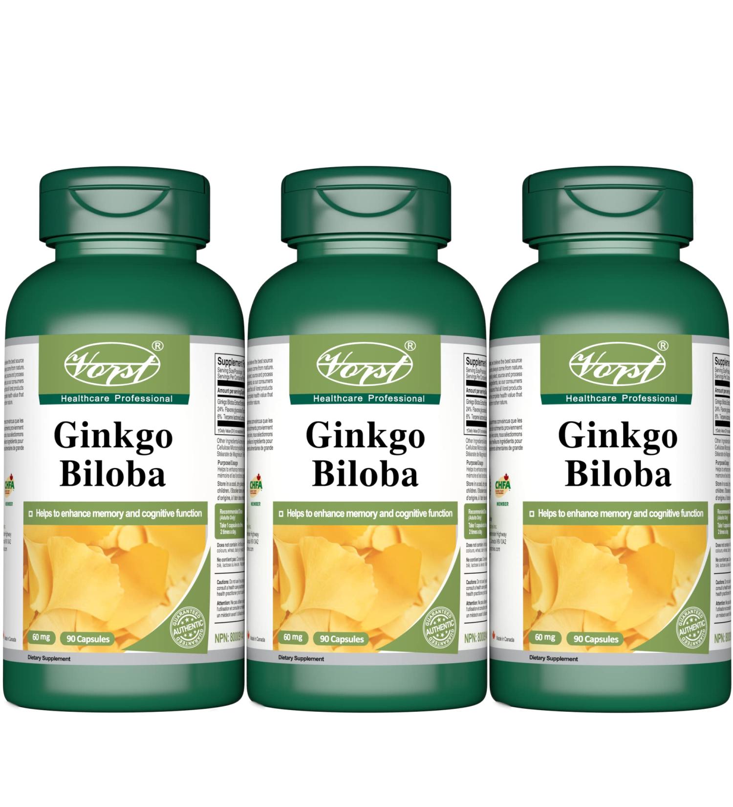 VORST Ginkgo Biloba Extract 50:1 60mg (3000mg raw herb) 3 X 90 Capsules | Supplement for Cognitive Function Eye Health Memory Retention & Brain Concentration Boost | Powder Pills | 3 Bottles 270 count (Pack of 1) - Buy Online on GoSupps.com