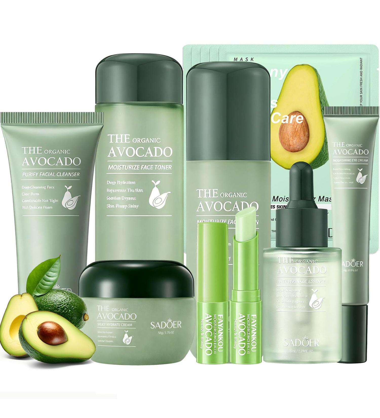 Avocado Skin Care Kit 12-In-1 Skincare Gift Set With Facial Cleanser Face Serum Face Cream Eye Cream Toner Moisturizing Lotion Lip Balm& Facial mask. Skin Care Hydrating Facial Kit for women 12pc Avocado Set - Buy Online on GoSupps.com
